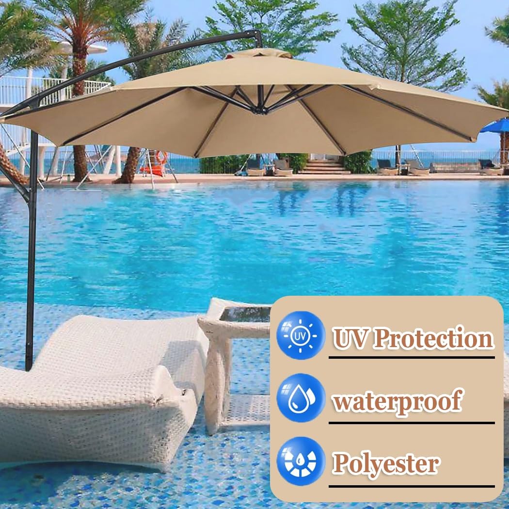 Auvent de rechange avec protection UV pour parasol de marché 6/8 baleines - Convient pour 200/270/300 cm - Tissu marron durable - Résistant aux UV - Facile à installer