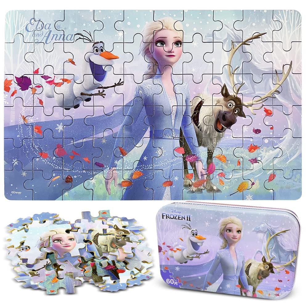 Jigsaw Puzzle, MOYEE 60 Piece Wooden Puzzle in a Metal Box, Learning Educational Puzzles Toys for Birthday, Family Decorations for Girls and Boys (Blue)