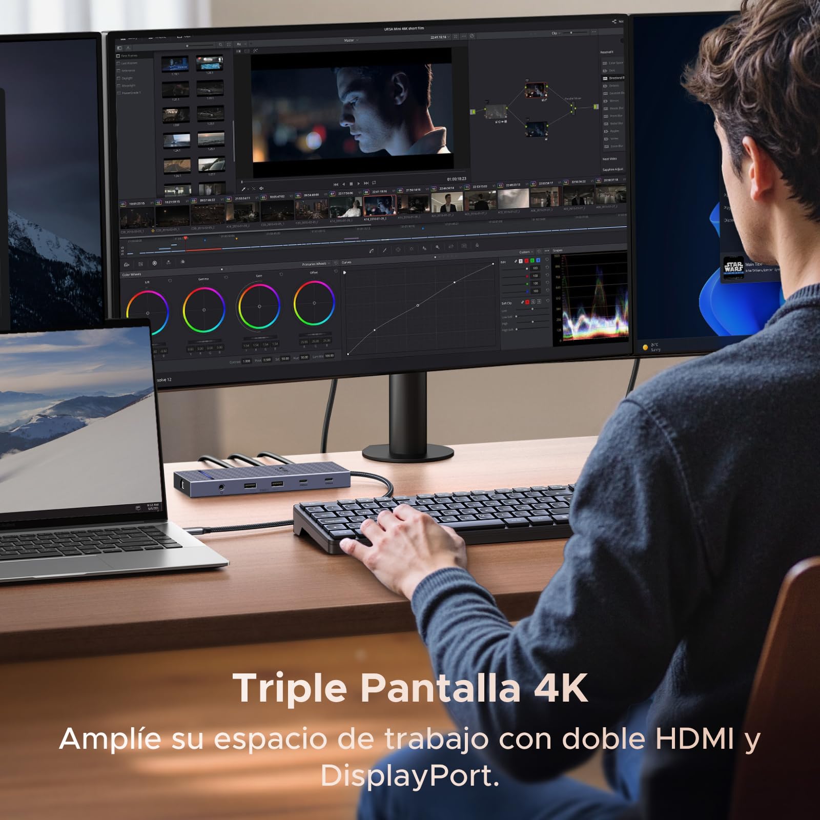 UGREEN Revodok Pro 3121 Hub USB C 12 en 1 Docking Station Pantalla Triple | 10Gbps, Doble HDMI 4K60Hz, 1 DisplayPort 4K120Hz, USB Multipuerto 2A2C, Ethernet Gigabit, PD 100W Carga, SD TF, Audio 3.5mm