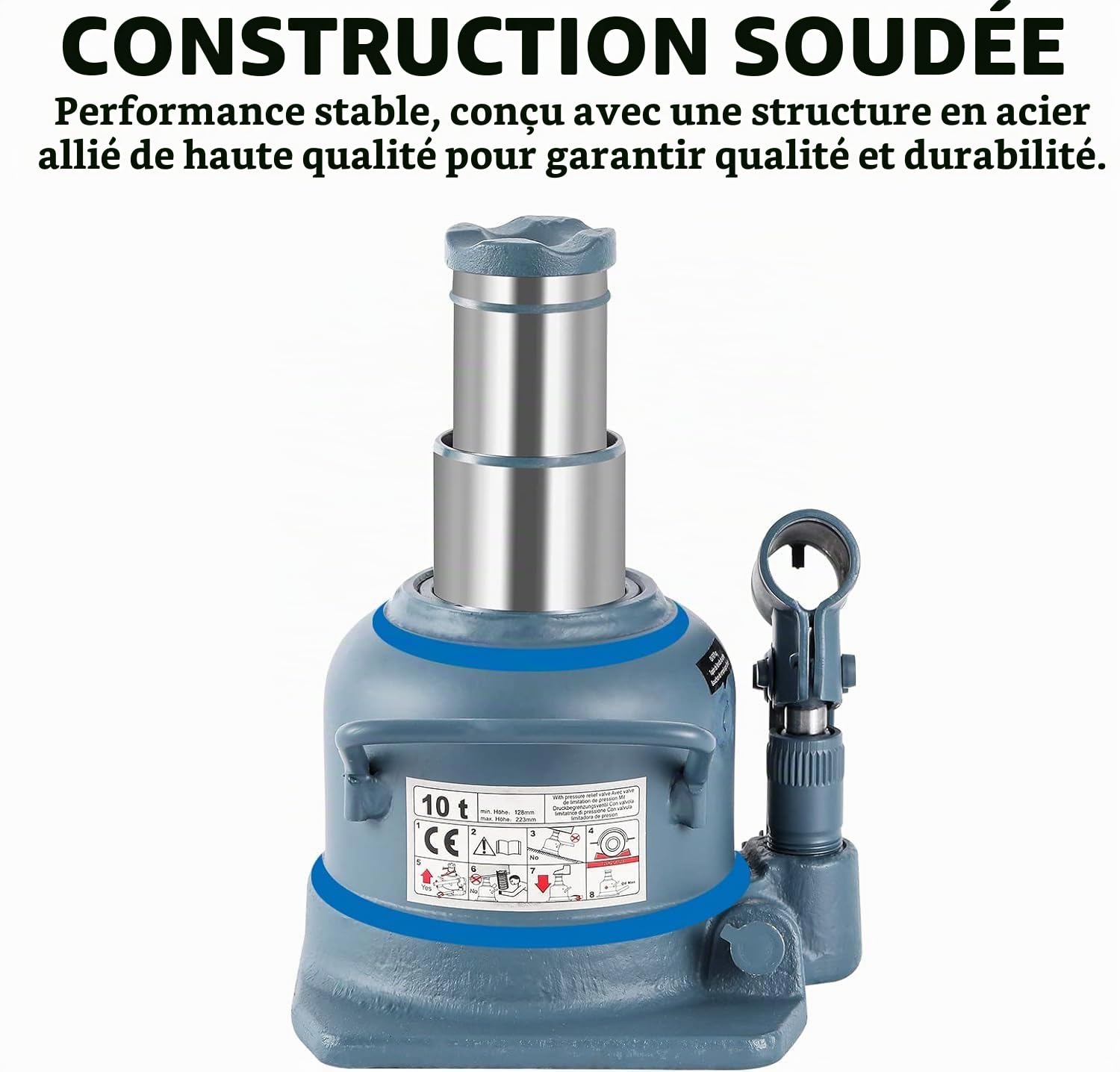 BAOSHISHAN Cric double 10T 128-223 mm pour voiture, réparation automobile et levage de maison (profil bas soudé)