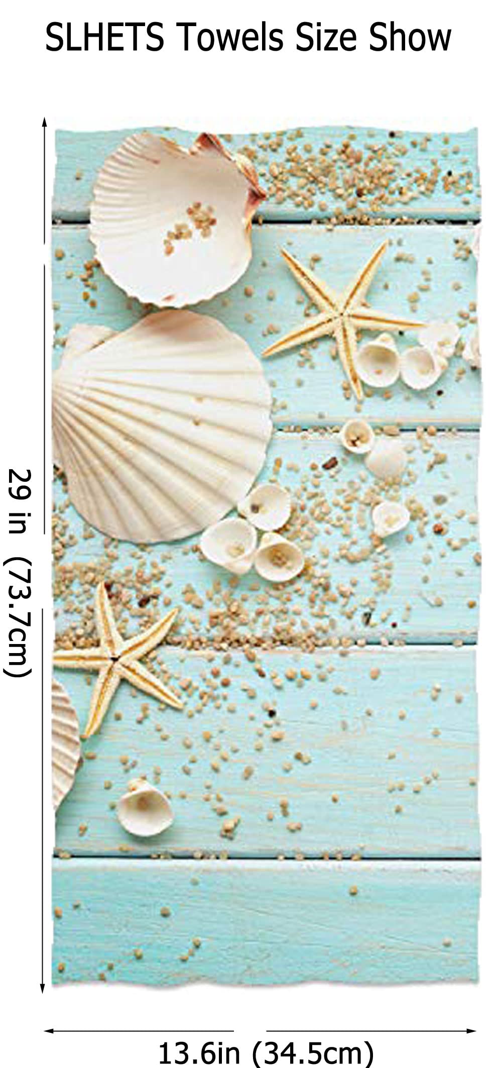 Nautical Style Starfish Hand Towels Seashells Beach Blue Wooden Bath Towels Soft Kitchen Dish Towels 13.6 X 29' for Household Daily Use | Home Decoration | Carry-On Hotel Gym Spa Sweat Towels