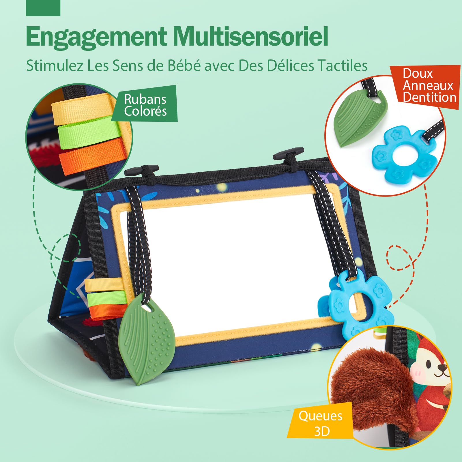 hahaland Jouet d'Éveil Bébé 6 Mois avec Miroir Éveil Montessori Noir et Blanc Jouets Sensoriels pour Tout-Petits, Cadeau pour Bébé Naissance Fille Garcon 0 3 6 12 Mois