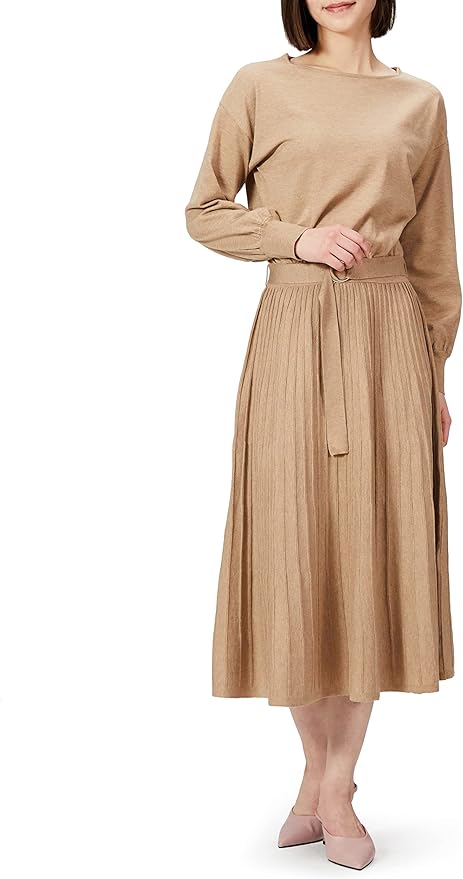 Amazon ナチュラルビューティーベーシック カジュアルドレス プリーツニットワンピース レディース ベージュ M イブニングドレス 通販