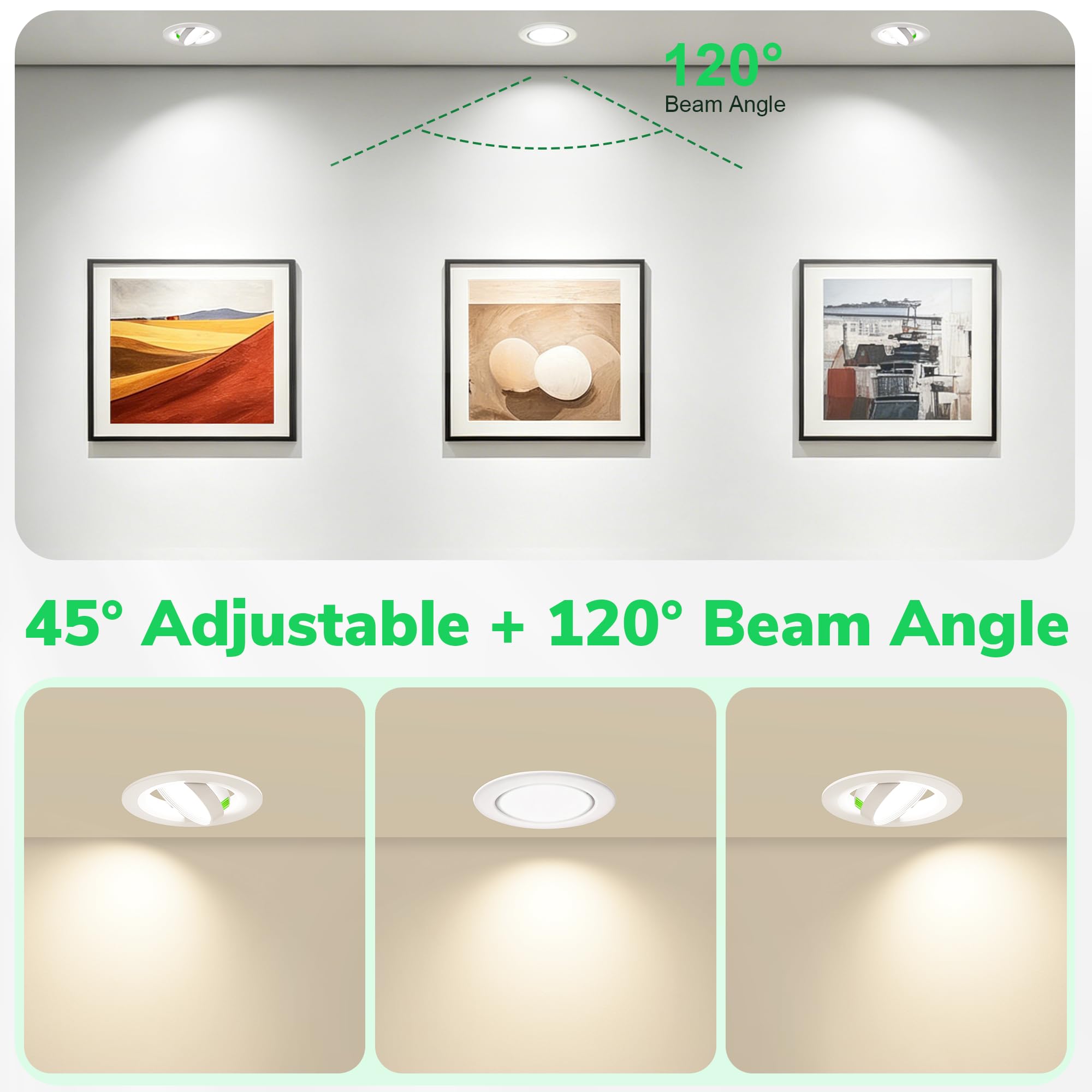 10 Faretti LED da Incasso per Cartongesso, Foro Ø68-80 mm, Orientabili 45°, Faretti LED Ultrasottili da 23 mm, 5W, 3 CCT 2700K/4000K/6000K, IP44 per Bagno e Cucina, 230V, Bianco