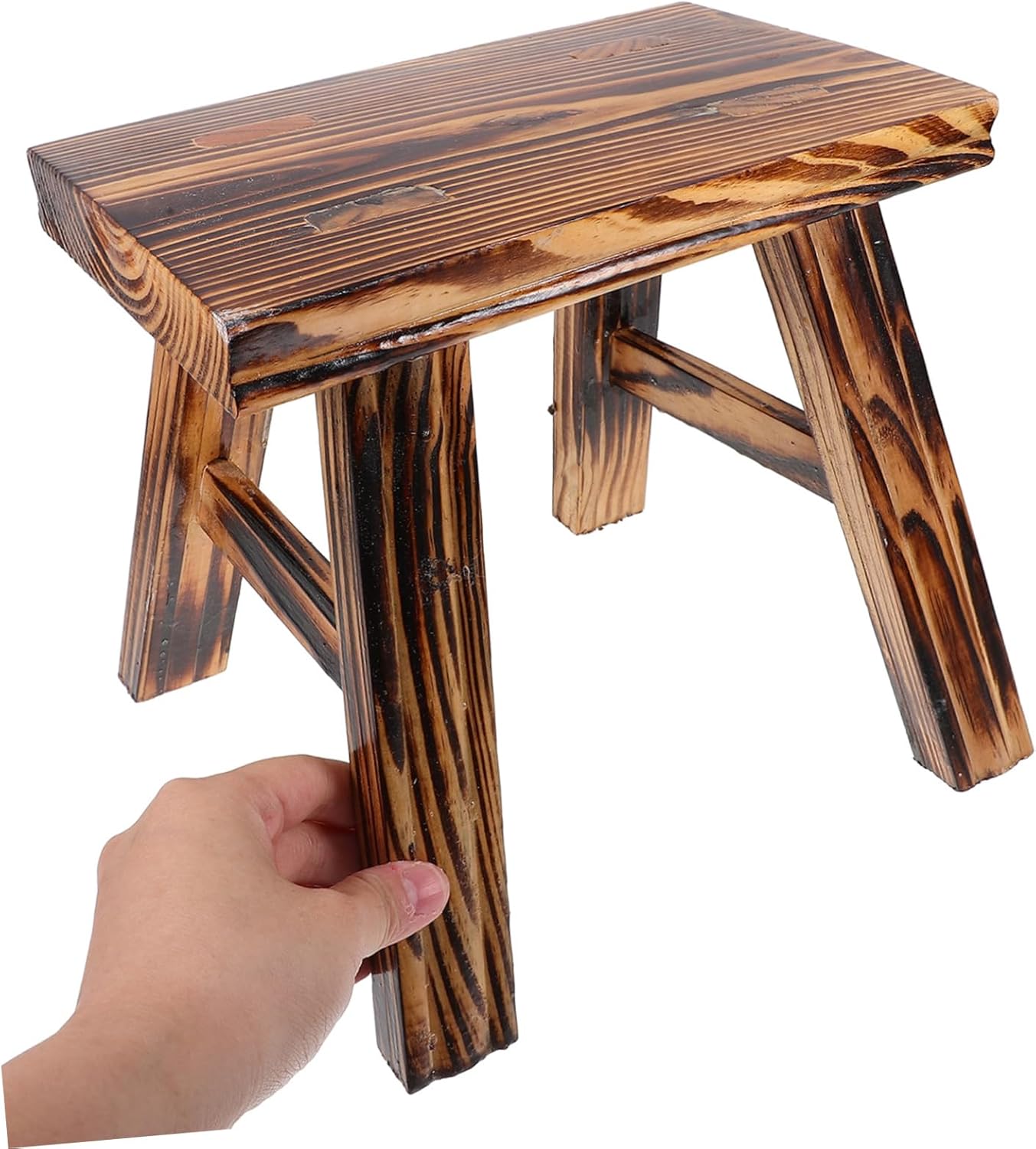 MERRYHAPY 1pc Solid Wooden Small Stool Multifunctional Foot Stool for Plant Stand Entry Shoe Change Extra Seating Height Carbonized and Stylish Design