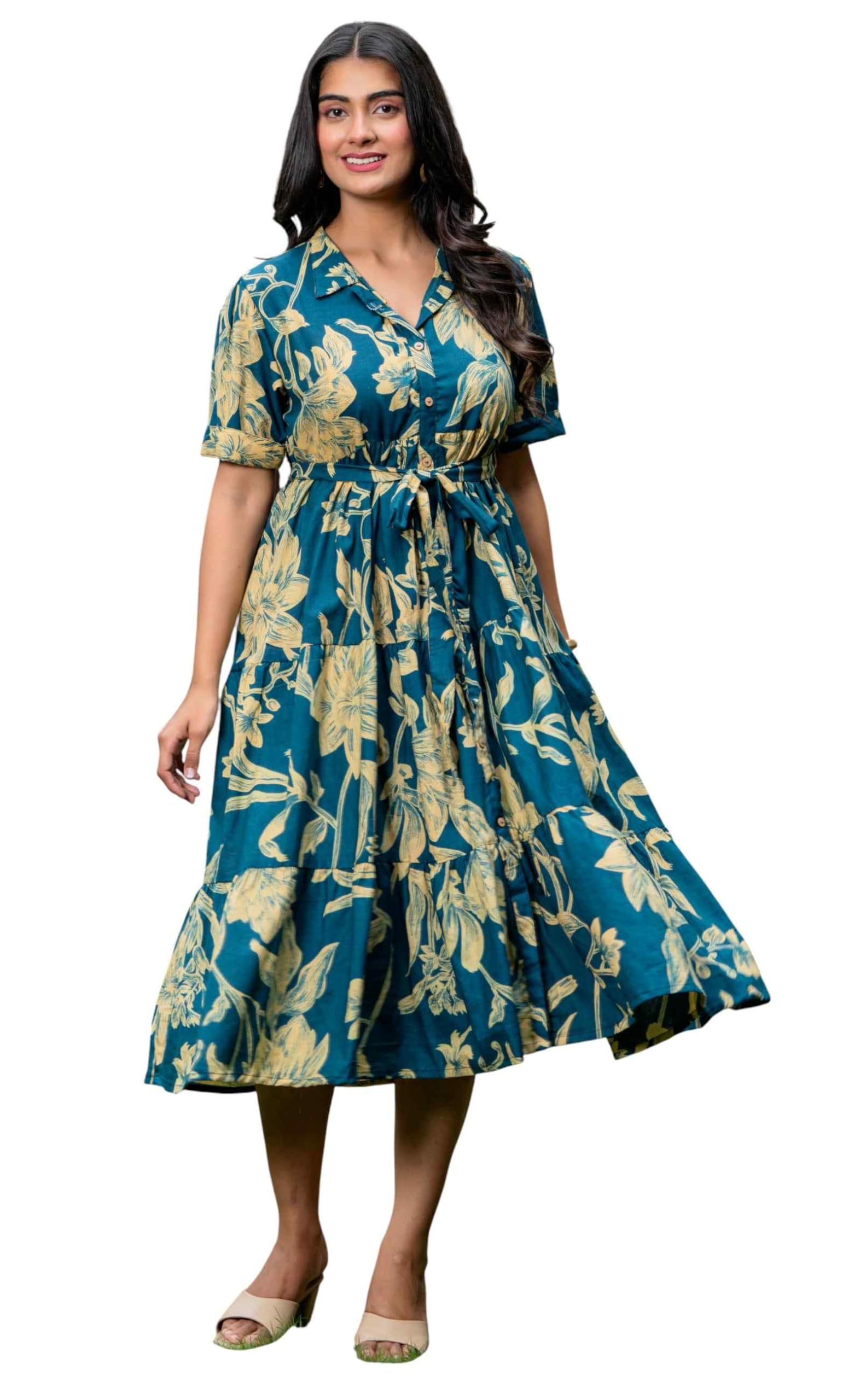 Jikonet - Vestido de mujer con estampado floral de una pieza, maxi, informal, cómodo, vestido midi largo para mujer