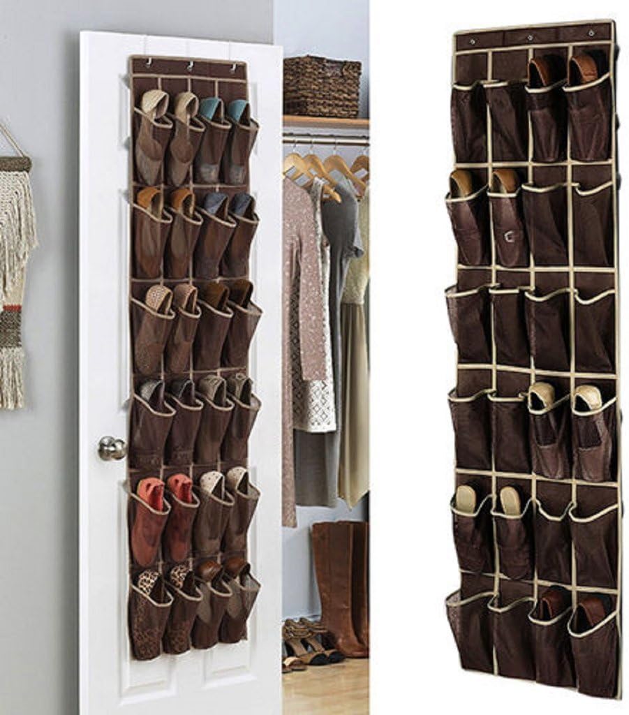 Urdhva Retail Over the Door Shoe Organizers 24 pockets (3 hooks-Brown)