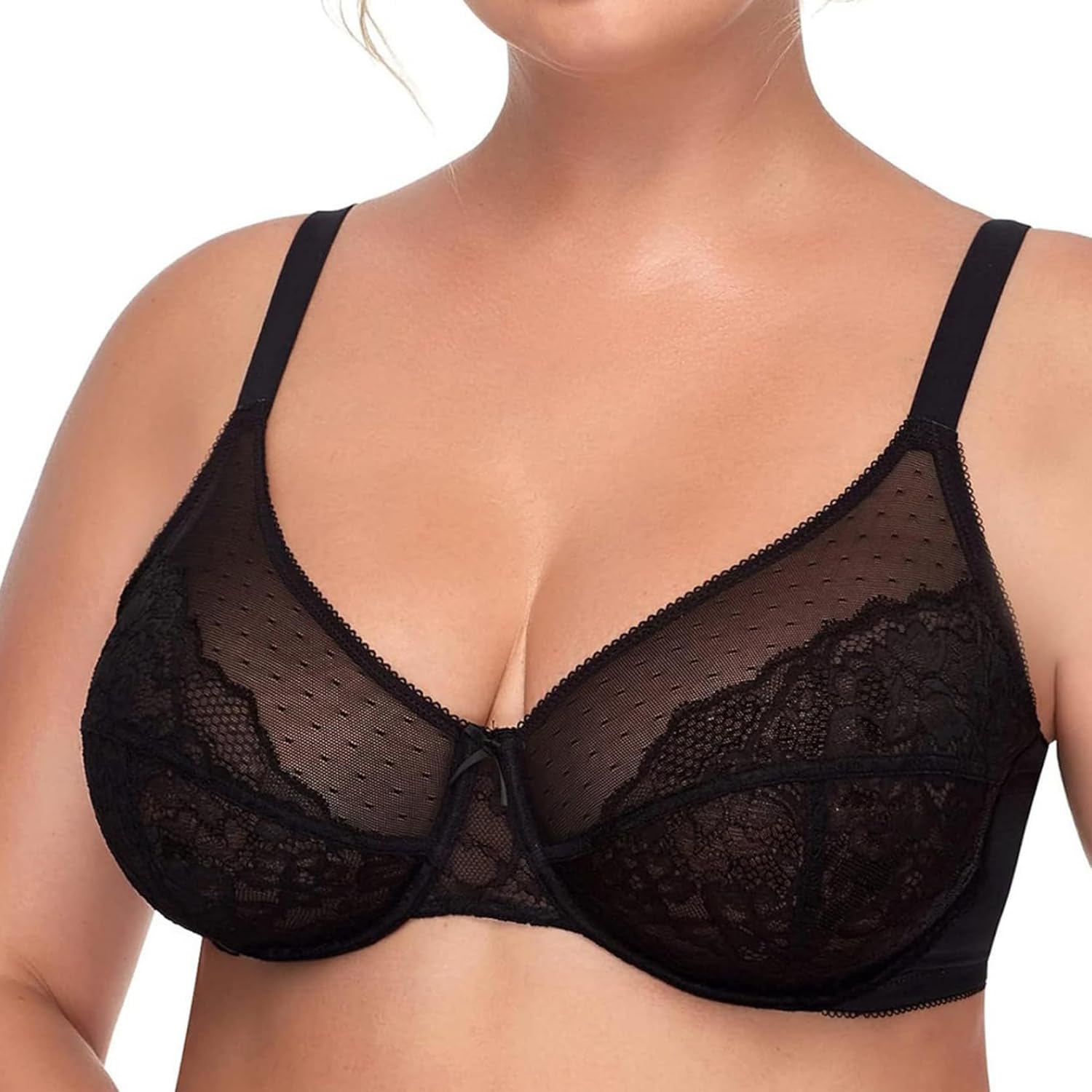 Lace Minimizer Bra for Full Figure Women Plus Size U-Shaped Back Supportive T-Shape Cup Adjustable Straps