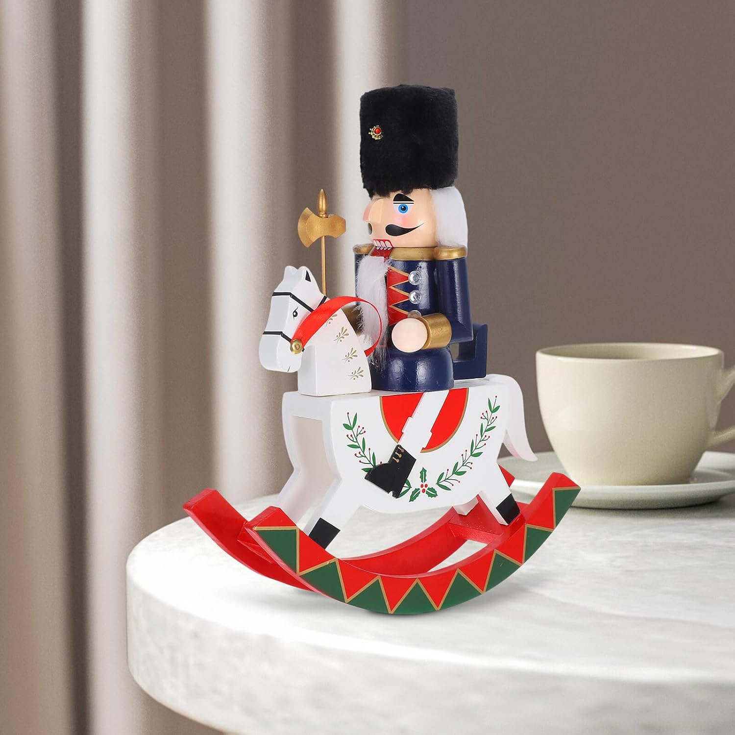 Wooden Christmas Nutcracker Horse Figurine Traditional Holiday Table Decor Festive Desktop Ornament for Seasonal Home Decoration
