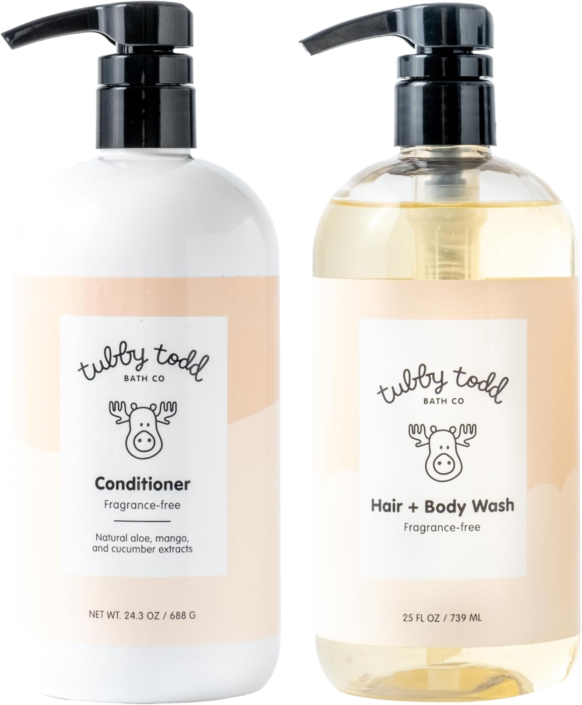 TUBBY TODD Hair Duo - Baby Shampoo and Conditioner Set - Gentle & Moisturizing Hair Care - Hypoallergenic, Non-Irritating - For Newborns, Toddlers & Kids - 25 Fl Oz & 24.3 Fl Oz - Fragrance-Free