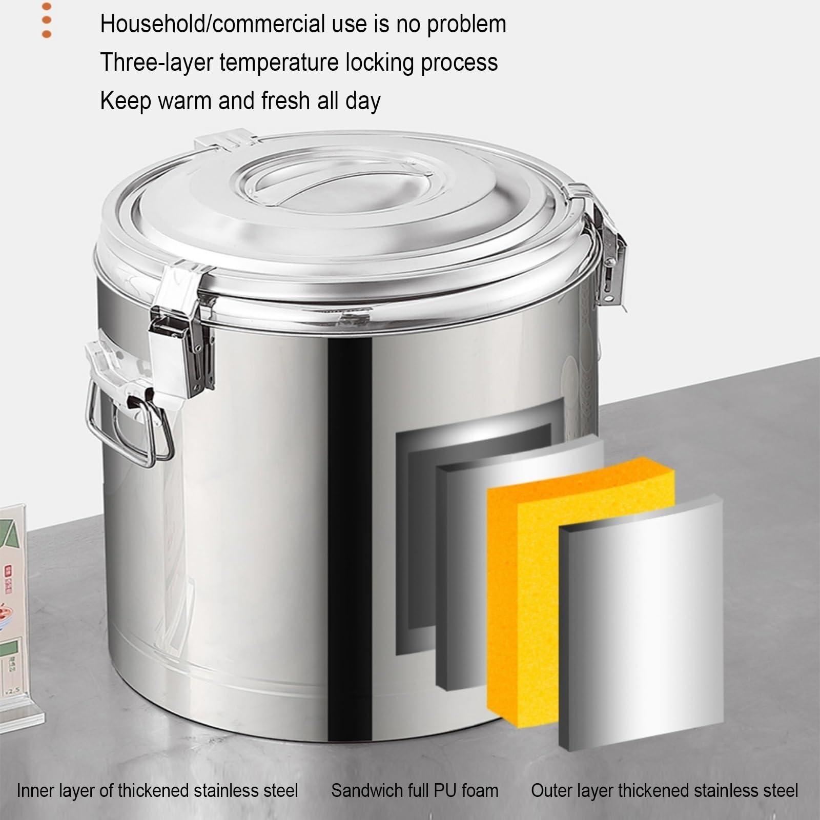 Isolierter Edelstahlbehälter, gewerbliche Catering-Urne, gewerblicher Milchtee-Isoliereimer, Edelstahl-Isoliereimer (Silver-40L)