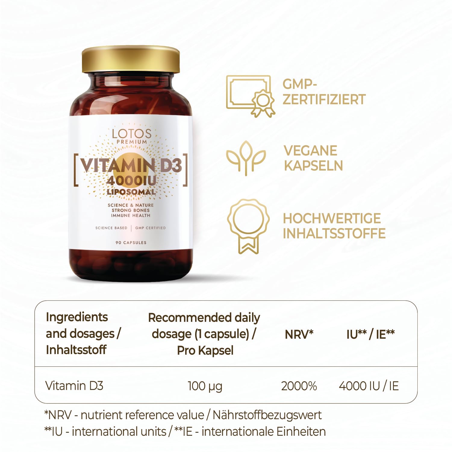 Liposomales Vitamin D3 – 90 Kapseln - 3er-Pack - Vitamin D für Immunsystem und Knochen - Hoch Bioverfügbares Vitamin D3 - GMP zertifiziert Qualitätssystem
