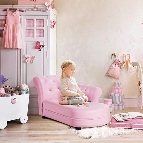 Miniatura 2 de Costzon Sofá de princesa para niños y niñas de 3 a 5 años con marco de madera y superficie de cuero para siesta y descanso, sofá infantil para
