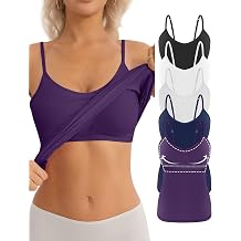 5 Pack Cotton Camisole with Shelf Bra for Women V Neck Basic Camis