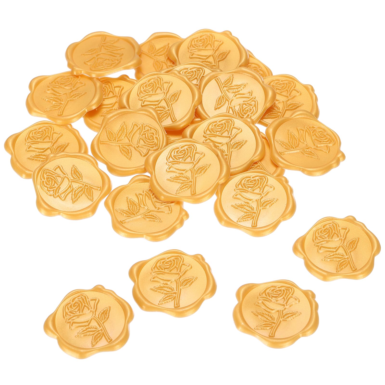 PATIKIL 25Pcs Rose Wax Seal Stickers, Flower Embossed Self Adhesive Backed Envelopes Seal Sticker Accessories for Wedding Invitation Letter Birthday Party Gift, Gold