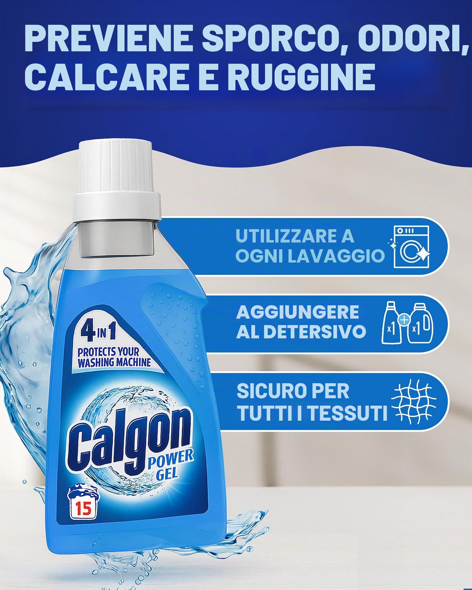 Calgon Gel 4 in 1 addolcitore per lavatrice 750 ml, confezione da 6, 6 x 750 ml