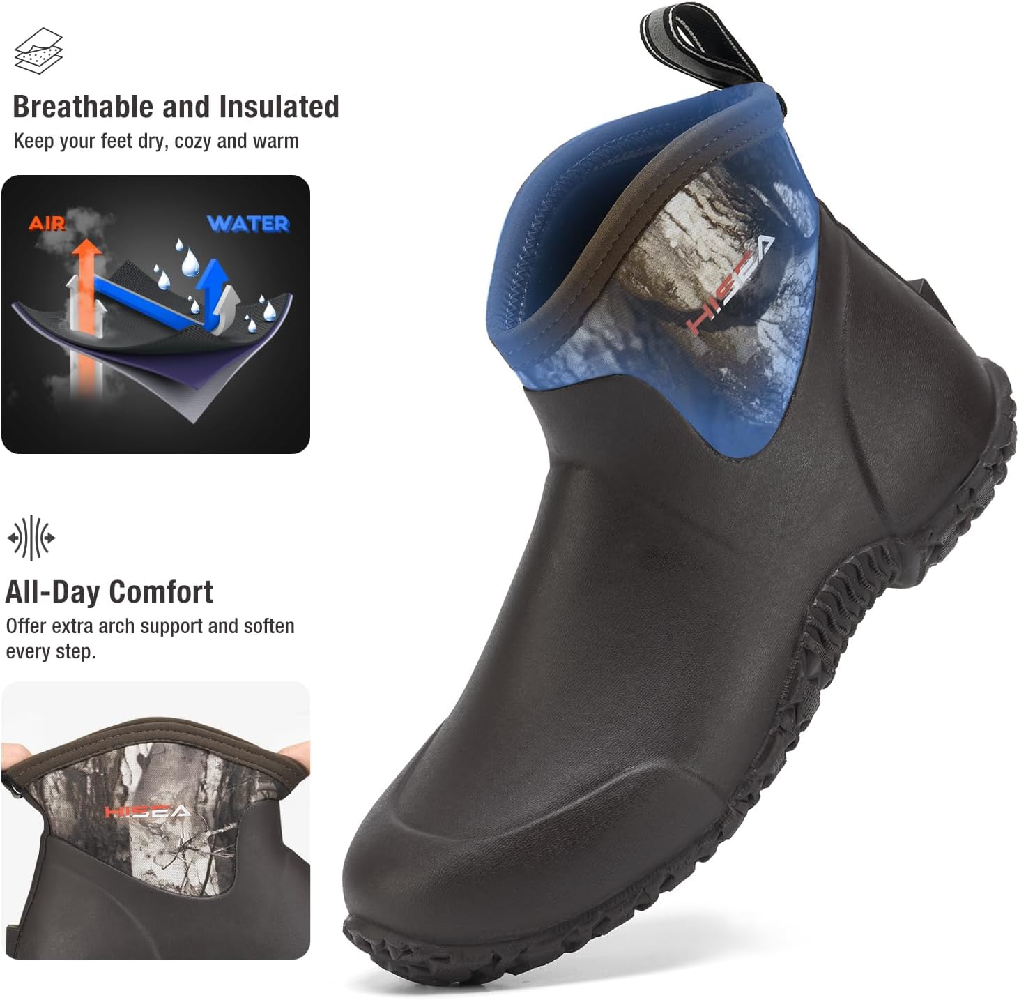 HISEA Men's Rain Boots, Ankle Height Garden Shoes Waterproof Insulated Rubber Neoprene Mud Boots Anti-Slip Outdoor Work Booties for Gardening Farming Camping Fishing and Yard Working - Image 5