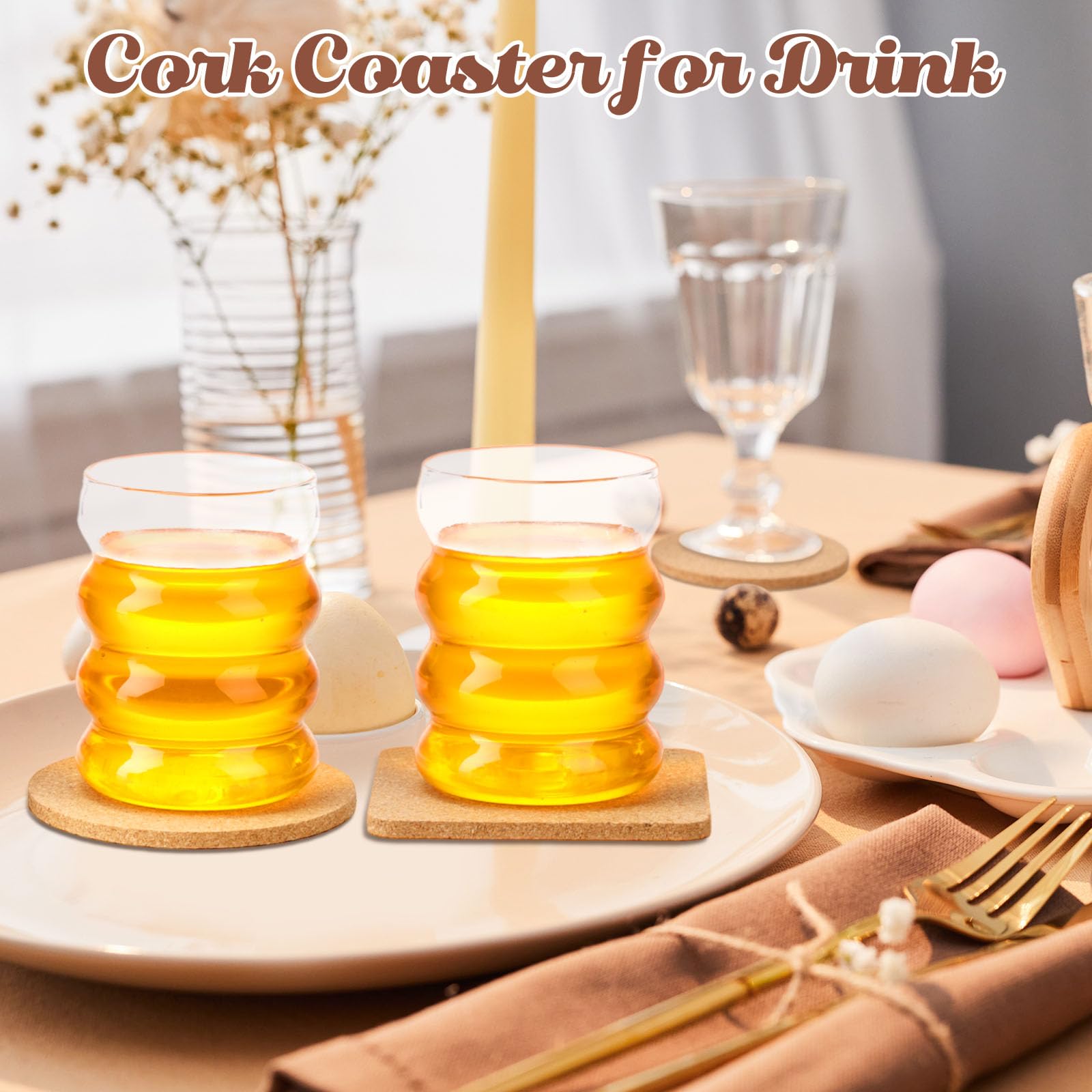 Layhit Lot de 300 dessous de verre en liège absorbants de 10,2 cm pour cuisine, bureau, assiette, verre à vin, tasse, cottage, loisirs créatifs (carrés et rondes)