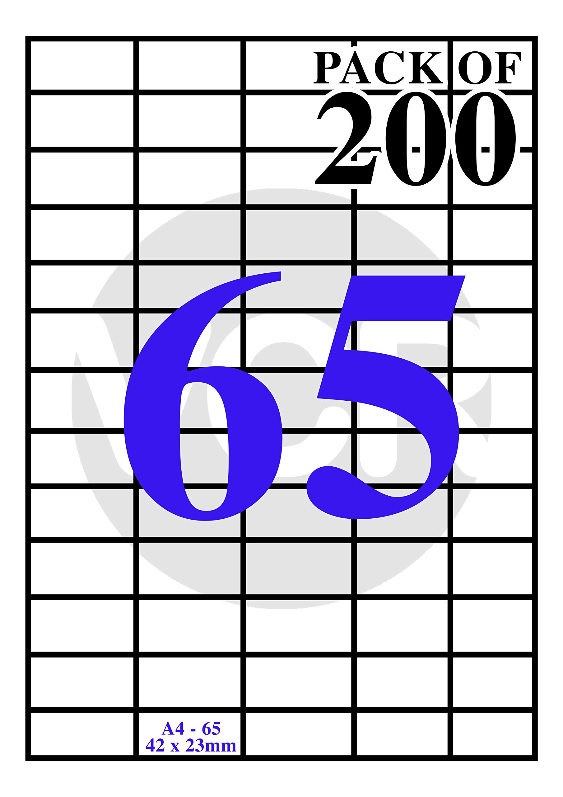 VCR A4 Size White Self Adhesive Wood Free Label/Sticker for Printer (Inject/Copier/Laser) - 65 Sticker Per Sheet - 200 Sheets Pack