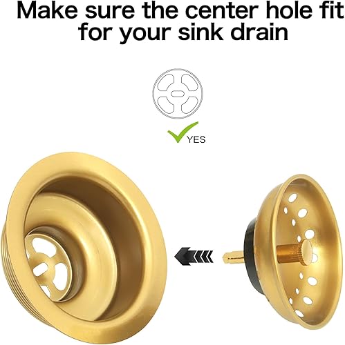 Miniatura 4 de Tapón de colador dorado para fregadero,Tapón de fregadero de acero inoxidable,Tapón de cesta de repuesto para fregadero de cocina dorado