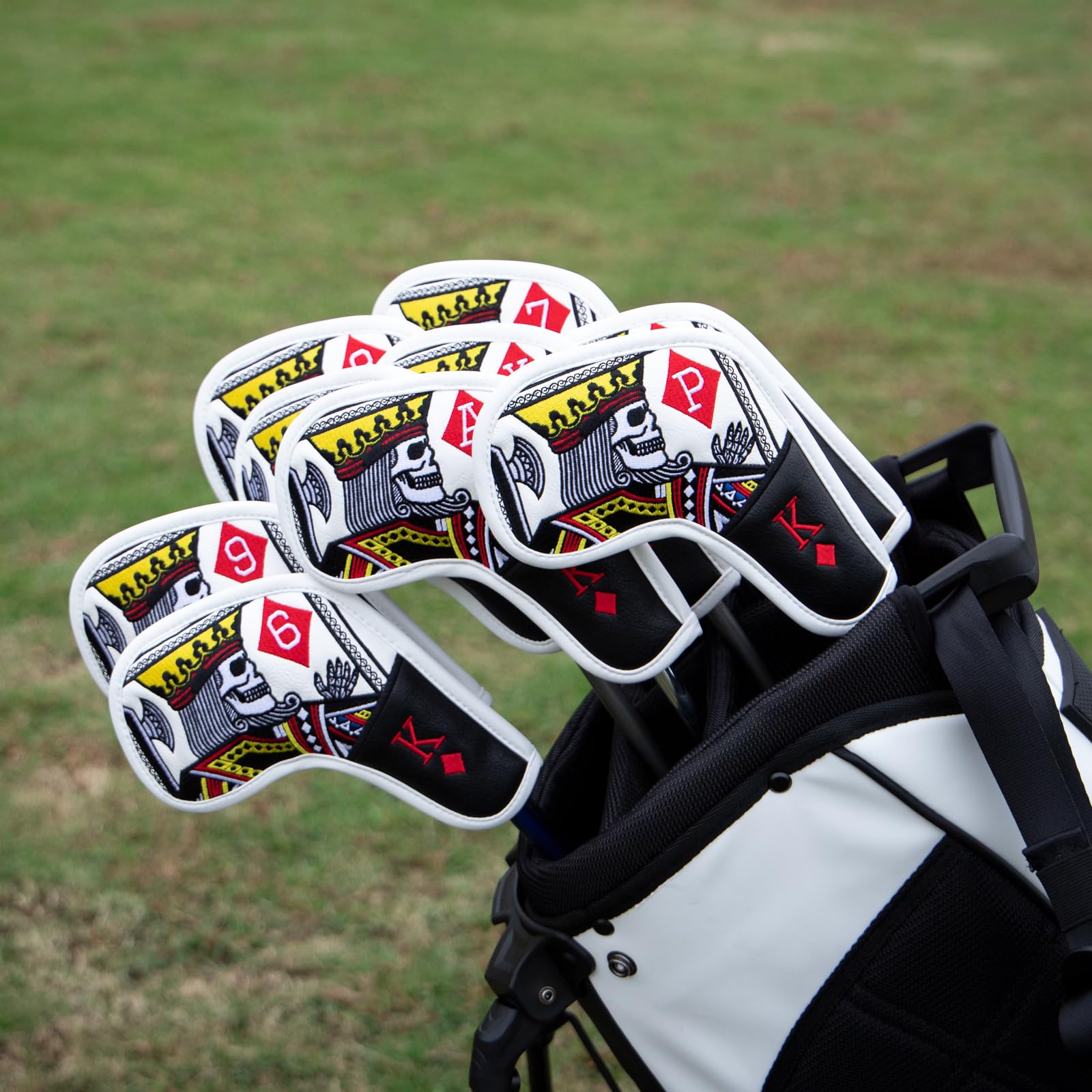 BAIRBRE Golf Iron Covers,Poker Diamond King Golf Iron Head Covers 9pcs Golf Iron Headcovers Leather Golf Club Head Covers for Iron with Magic Tape Fit Titleist,Callaway,Ping,Taylormade 5-9 APSX