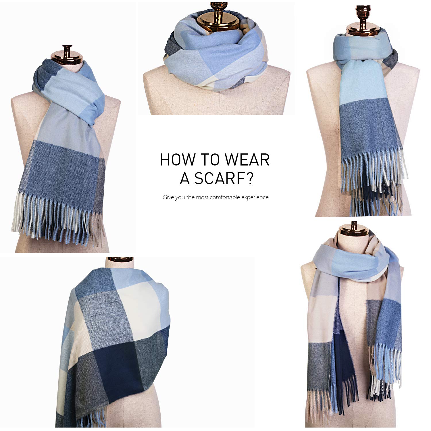 SOJOS Classic Plaid Tartan Scarf for Women Men Soft Scarves SC316