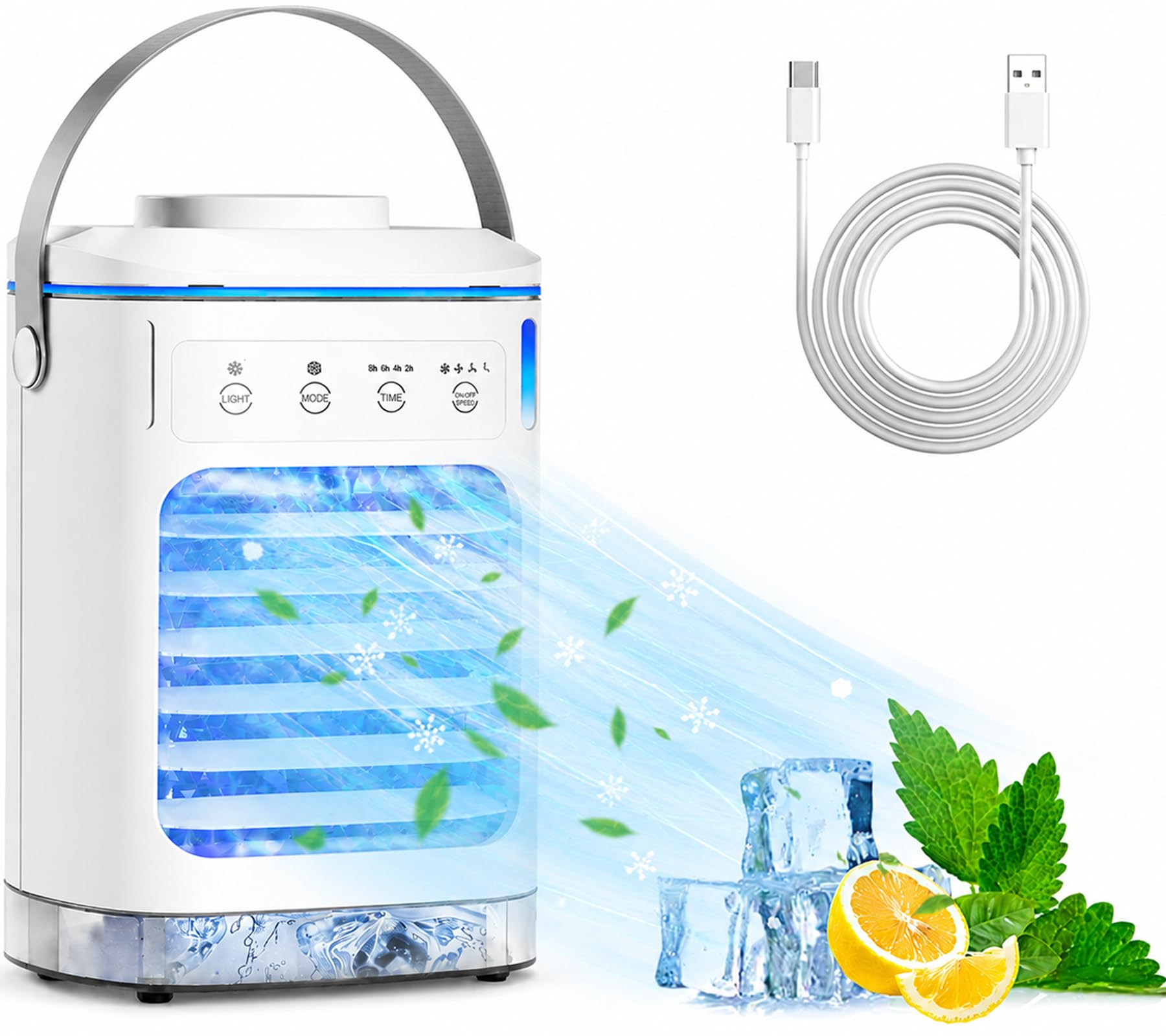 Scumlovy Portable Air Conditioners, Personal Conditioner with 3 Speeds & 2/4/6/8H Timer, 7 Color Light 900ml Large Tank, Dual Mist Icebox, Evaporative Cooler AC Cold Fan for Bedroom Office Desk Car