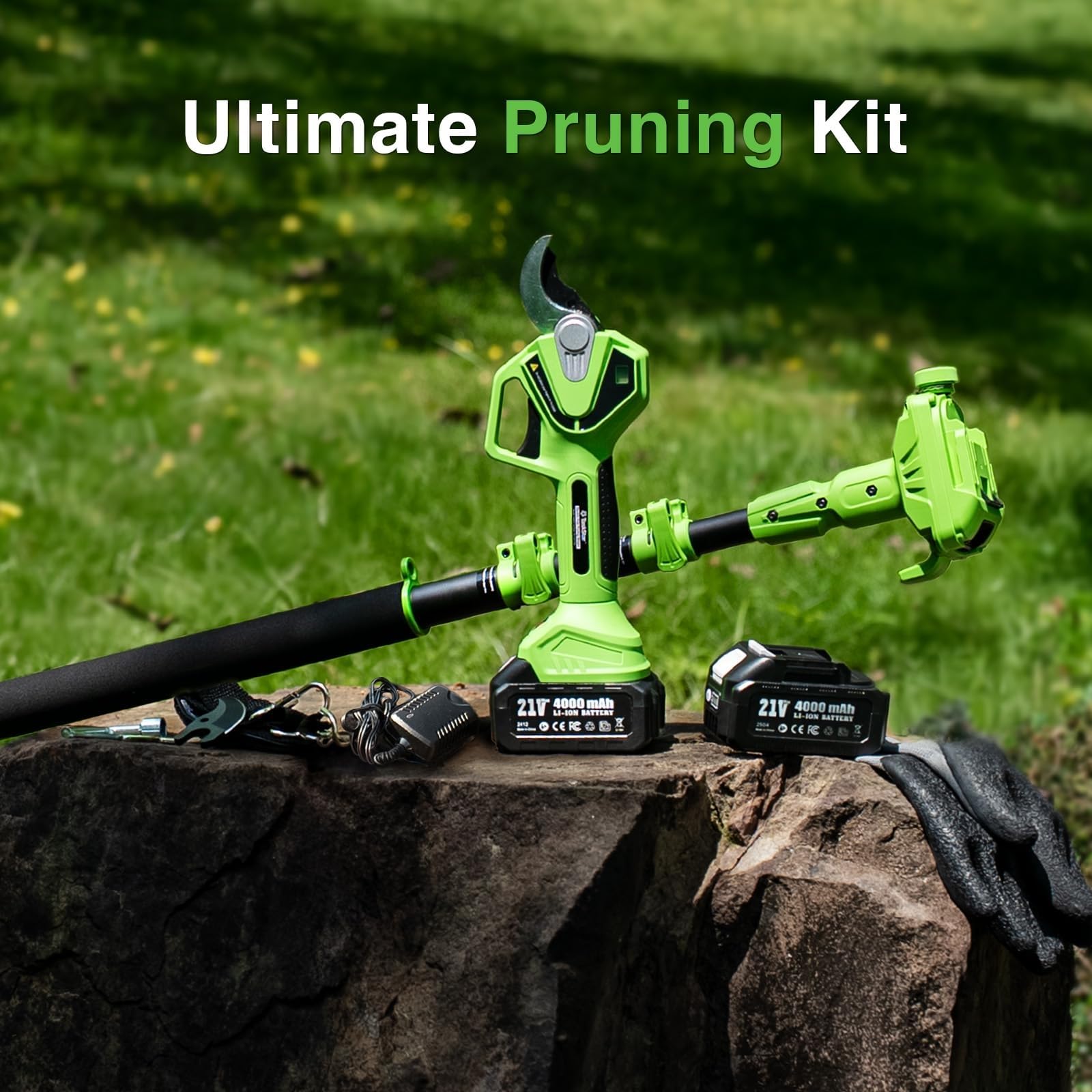 TaskStar Akku Astschere Teleskop: 2-in-1 Elektrische Gartenschere mit Teleskopstange - Bürstenloser Motor, 2x 4,0Ah Batterie, Extra SK5 Klinge, 2 Modi, 40mm Astschere für Baum & Blume