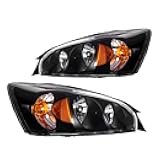 Headlight Assembly Compatible with 2004 2005 2006 2007 Chevy Malibu OE Headlamp Replacement for 2008 Malibu Classic LS/LT Pair Front Headlights Black Housing Driver and Passenger Side