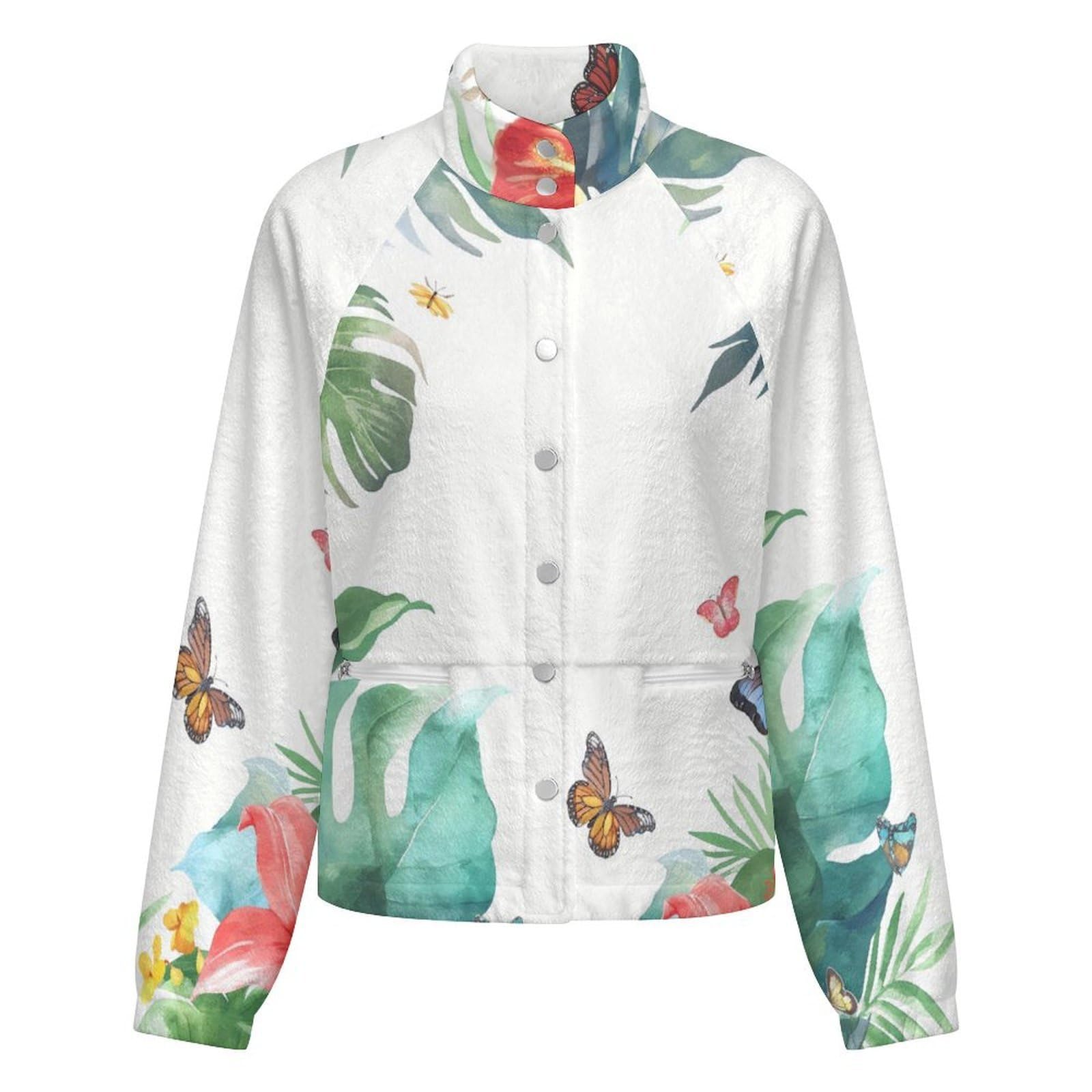 OFFSUM Chaqueta Polar Para Mujer - Flores Y Mariposasabrigo De Talla Grande Para Otoño E Invierno, Tops, Cárdigan, Ropa De Calle De Moda Para Exteriores, Resistente Al Viento, Ropa De Senderismo