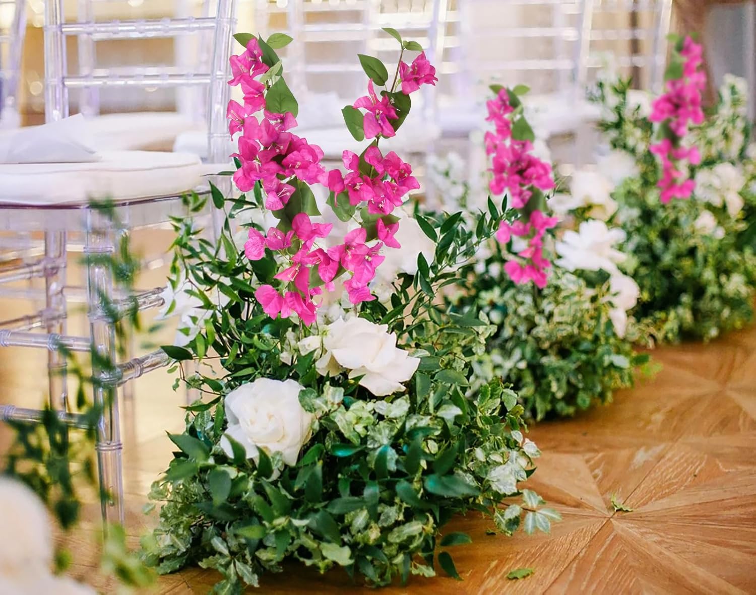 12PCS Bougainvillea Artificial Flowers 31.50" Long Stem Fake Silk Bougainvillea Branches Hot Pink Faux Hanging Flowers Vines for Wedding Centerpieces Home Garden DIY Decorations (Deep Pink) - Image 8