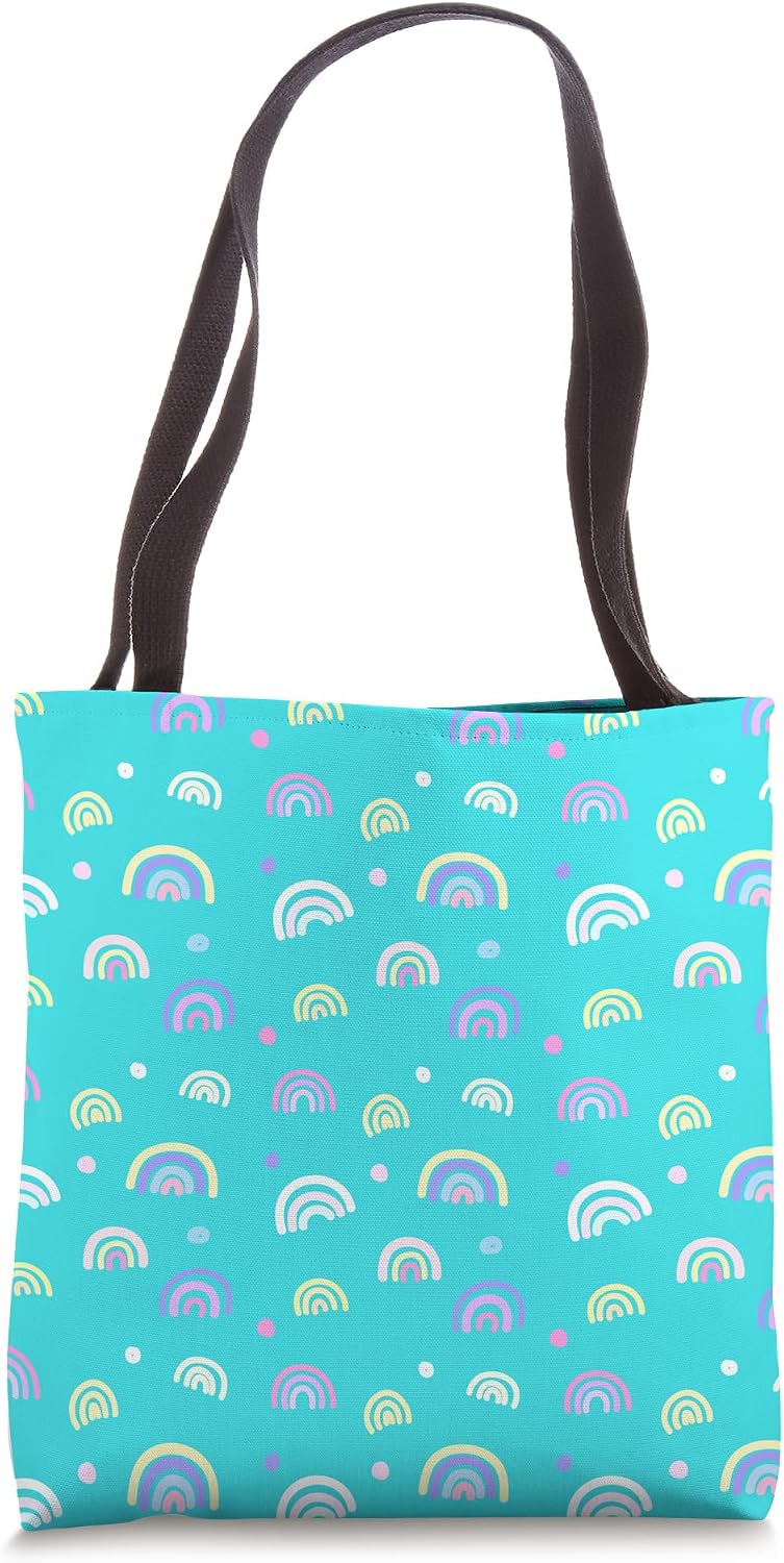 Aesthetic Boho Rainbow Decor Minimalist Turquoise Rainbows Tote Bag