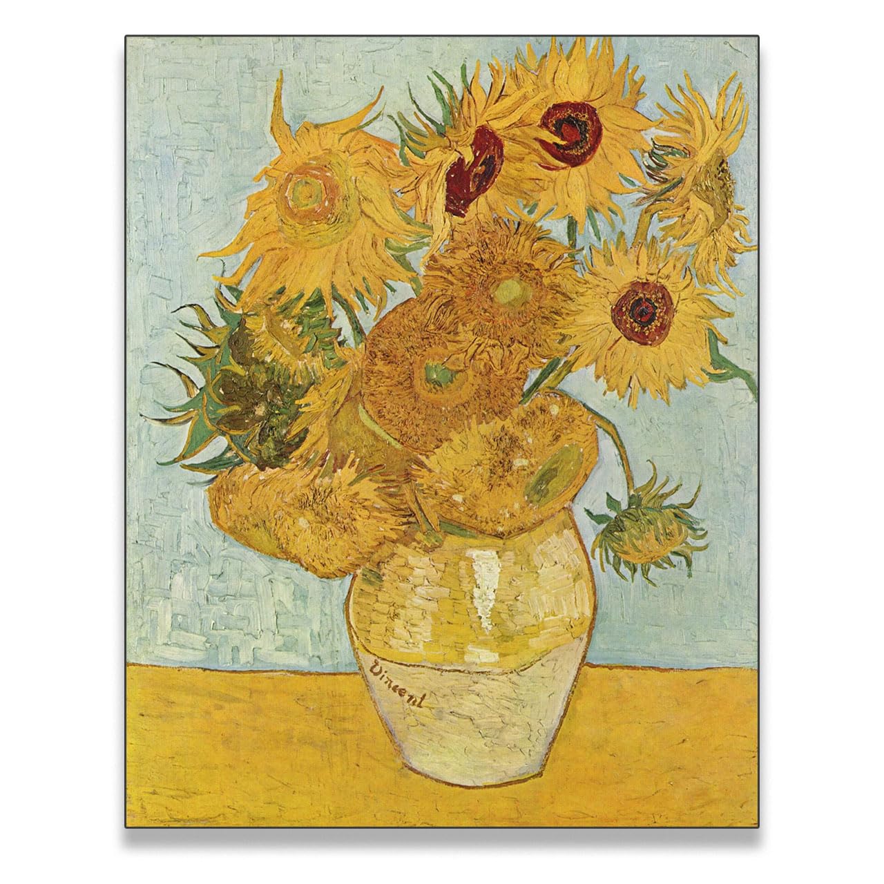 ogican Vincent Van Gogh's Vase with Twelve Sunflowers (F456) Oil Painting Art Reproduction Artist Still-life Floral Canvas Prints Wall Art for Bedroom Living Room Home Decor(16 * 20in)