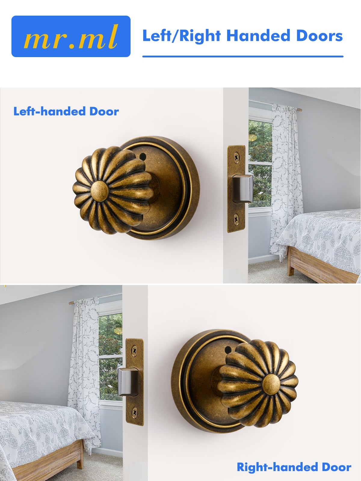 Antique Brass Door Knobs - Retro Privacy Handle -4