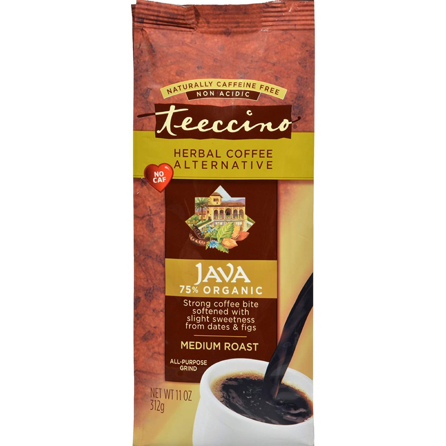 Teeccino Mediterranean Herbal Coffee - Java - Medium Roast - Caffeine Free - 11 oz