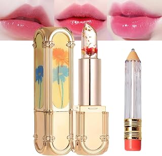 Oncemetstore Flower Color Changing Lipstick, Crystal Jelly Flower Color Changing Lipstick with Temperature, PH Crystal Flower Jelly Lipstick, Flower Lip Gloss Crystal Jelly Lipstick (Red-1pcs)