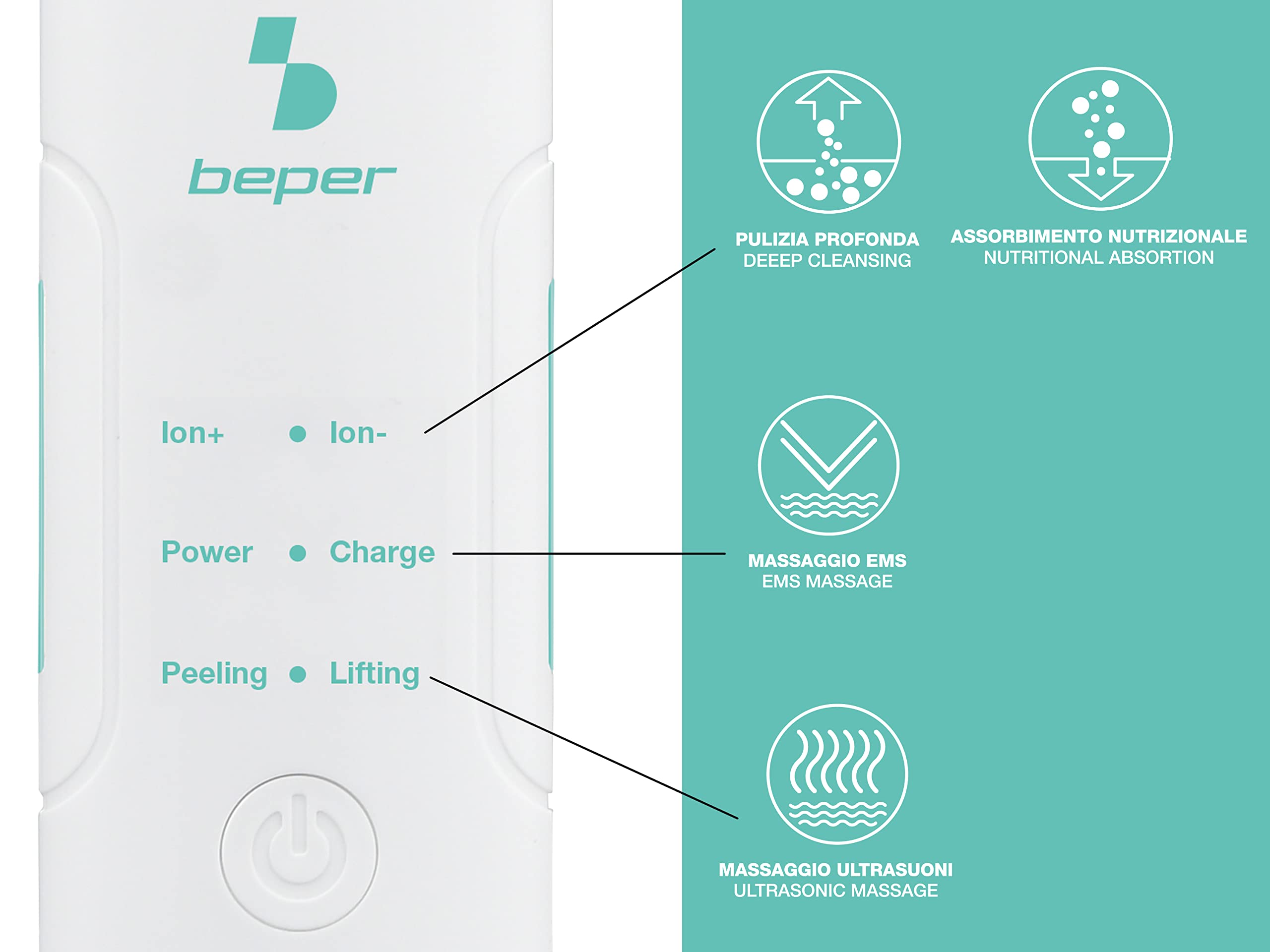 BEPER P302VIS003 Ultrasonic Facial Cleansing Device and Facial Massager 4 Functions - SkinCare for All Skin Types