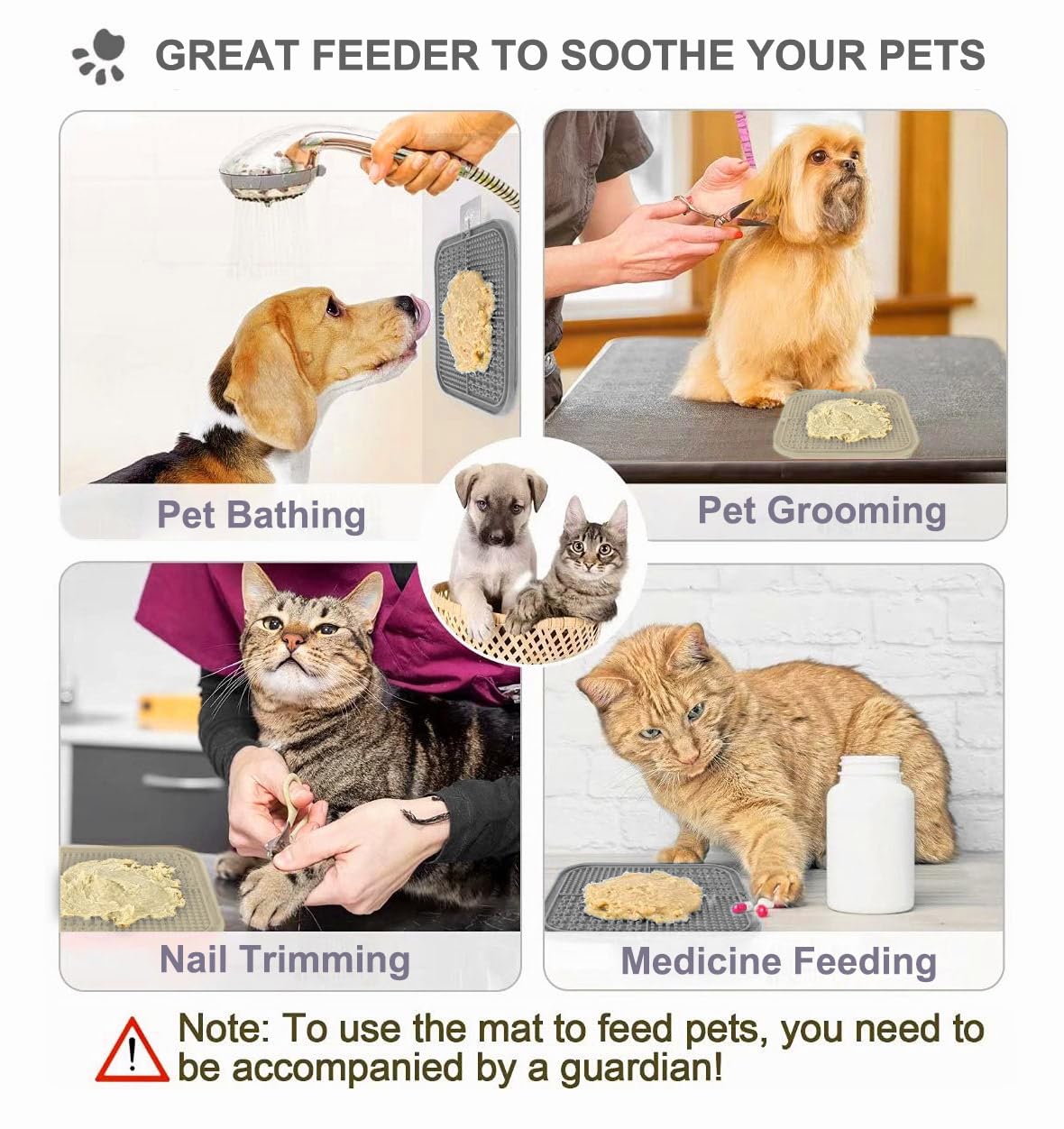 Lesipee Tappetino da leccare per cani e gatti, confezione da 2, lavabile in lavastoviglie, giocattolo per cani e ansia, per burro, yogurt, arachidi, forniture per animali domestici, tappetino calmante