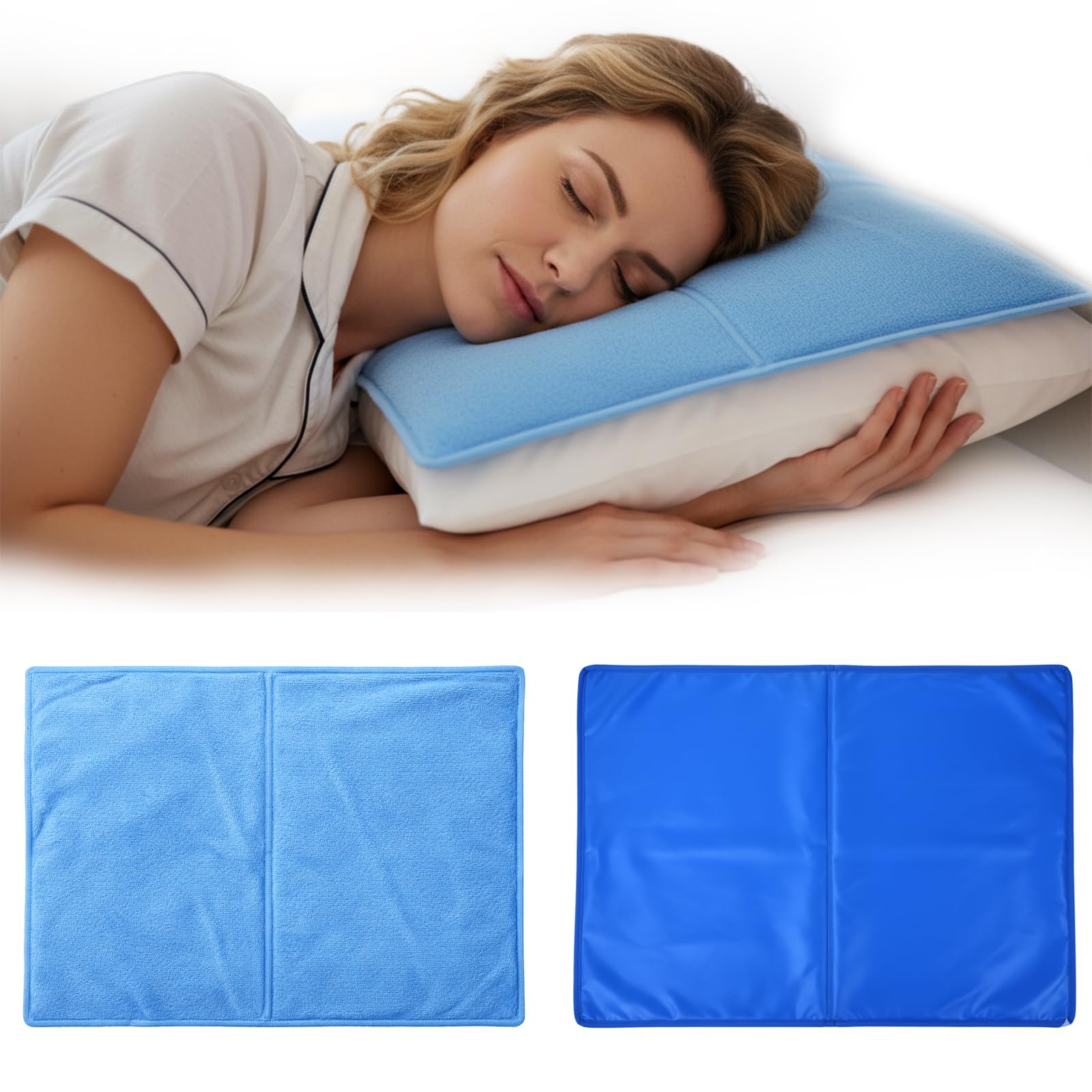 Coussins Rafraîchissants pour Oreiller, Bleu et Blanc, 30 x 40 cm, 1000g, Lot de 2