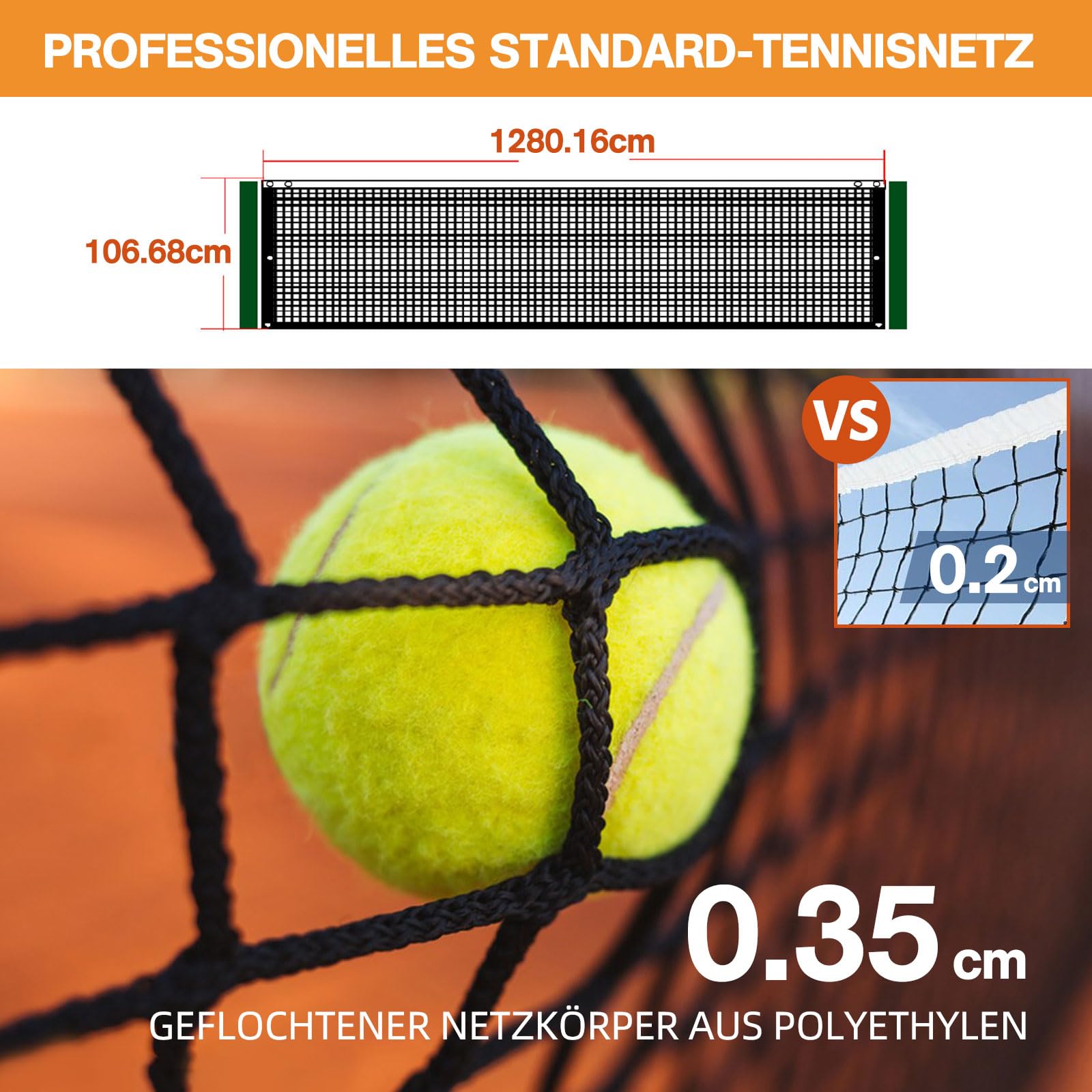 Katop Tennisnetz 12.8×1.06m Professionelles strapazierfähiges Nylon-Netz für Kinder-Tennisjunkies, kompatibel mit Allen Standard-Tennispfosten, inklusive Innen- und Außenplatz