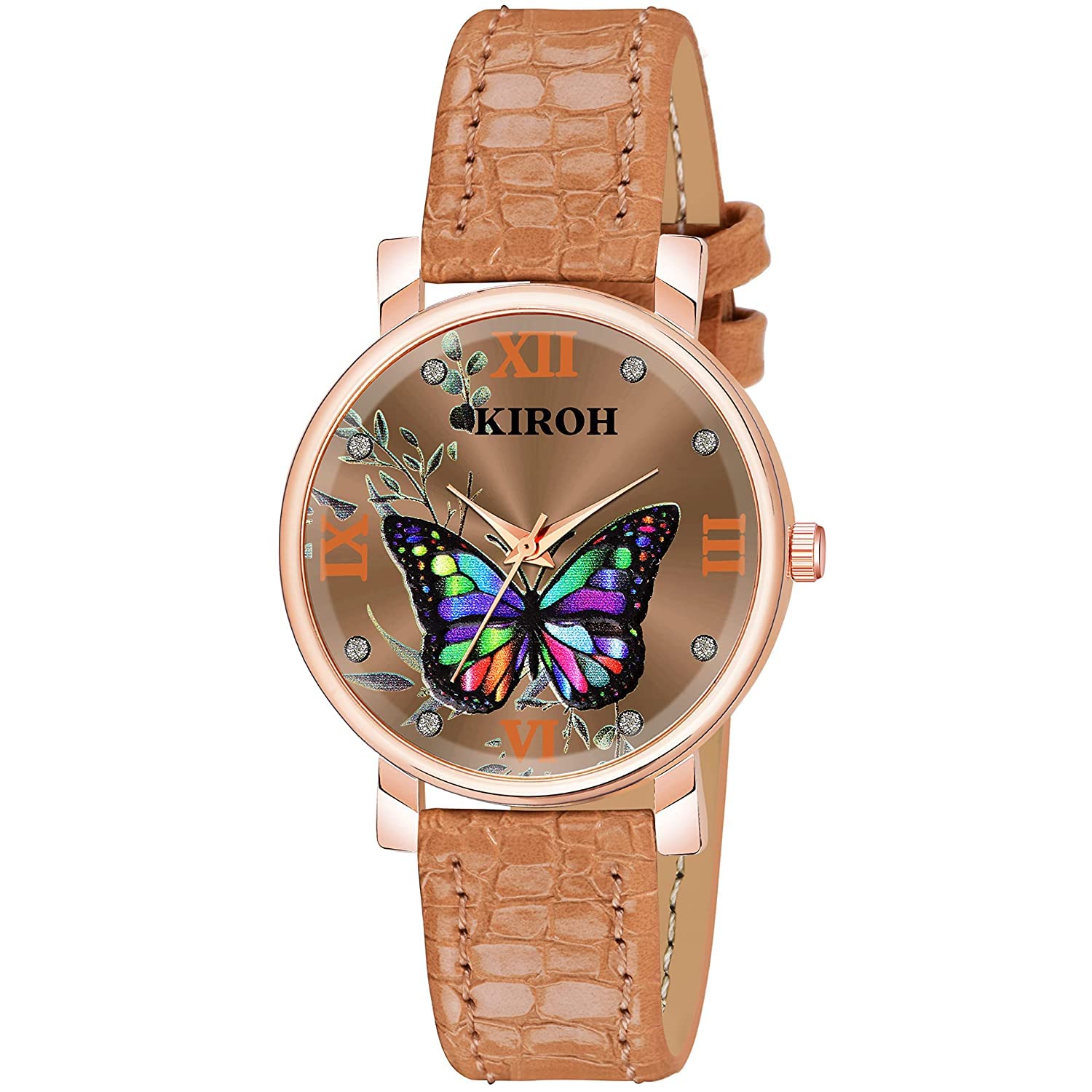 Kingland Analogue Butterfly Designer Dial Leather Belt Women's and Girl's Watch(Watch-01)