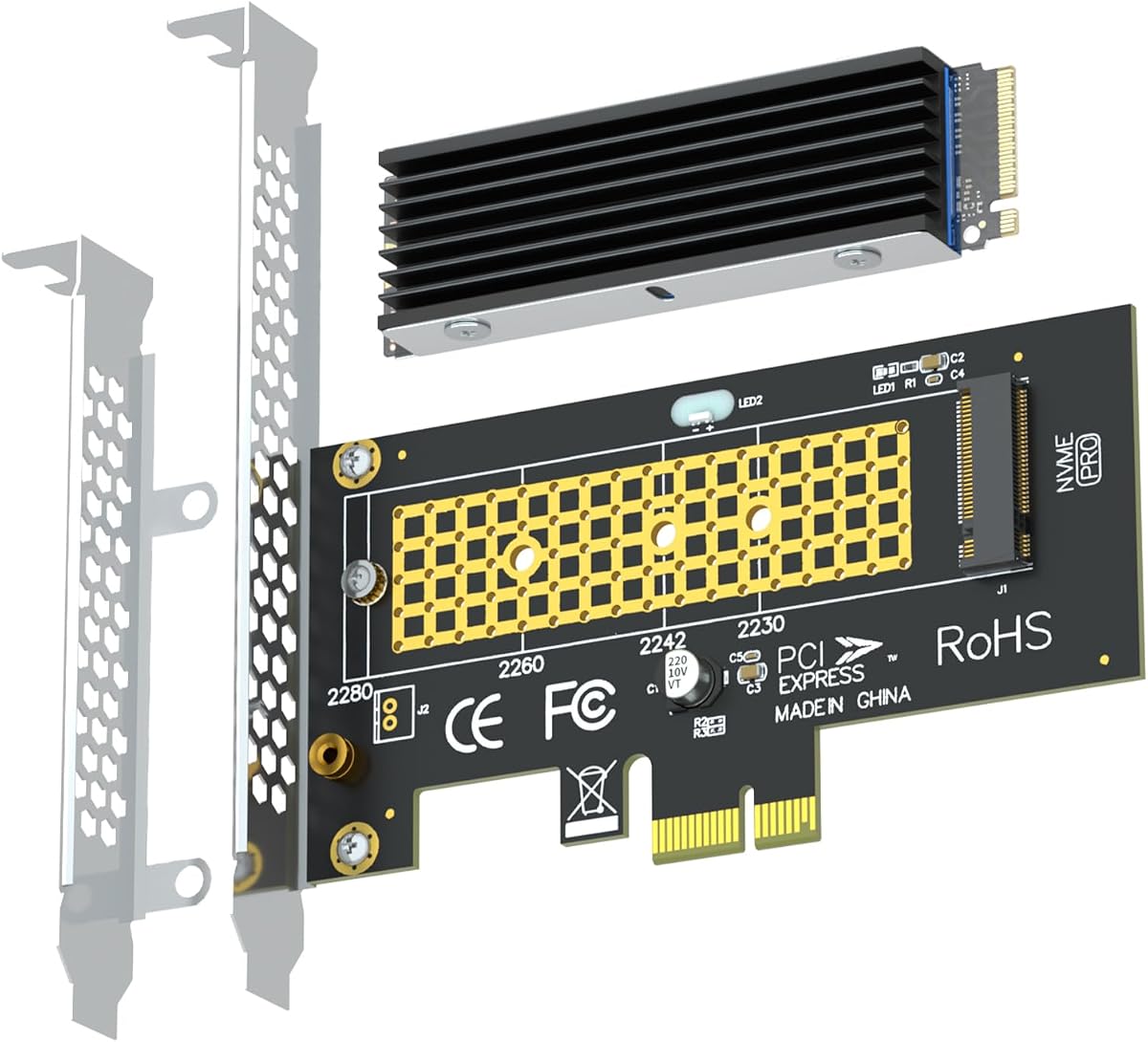 PA09-X1-HS M.2 NVMe to PCIe X1 Adapter with M.2 Heatsink for 2230/2242/2260/2280 M.2 NVMe SSD, PCIe X1 Installation (Black)