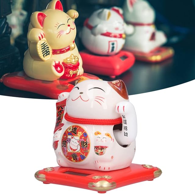 Les-Theresa Maneki Neko lucky cat, maneki neko, Waving Cat Ceramic Wealth Welcome Cat Ornament Desktop Fortune Cat Craft for Home Decor Car Decor(White)