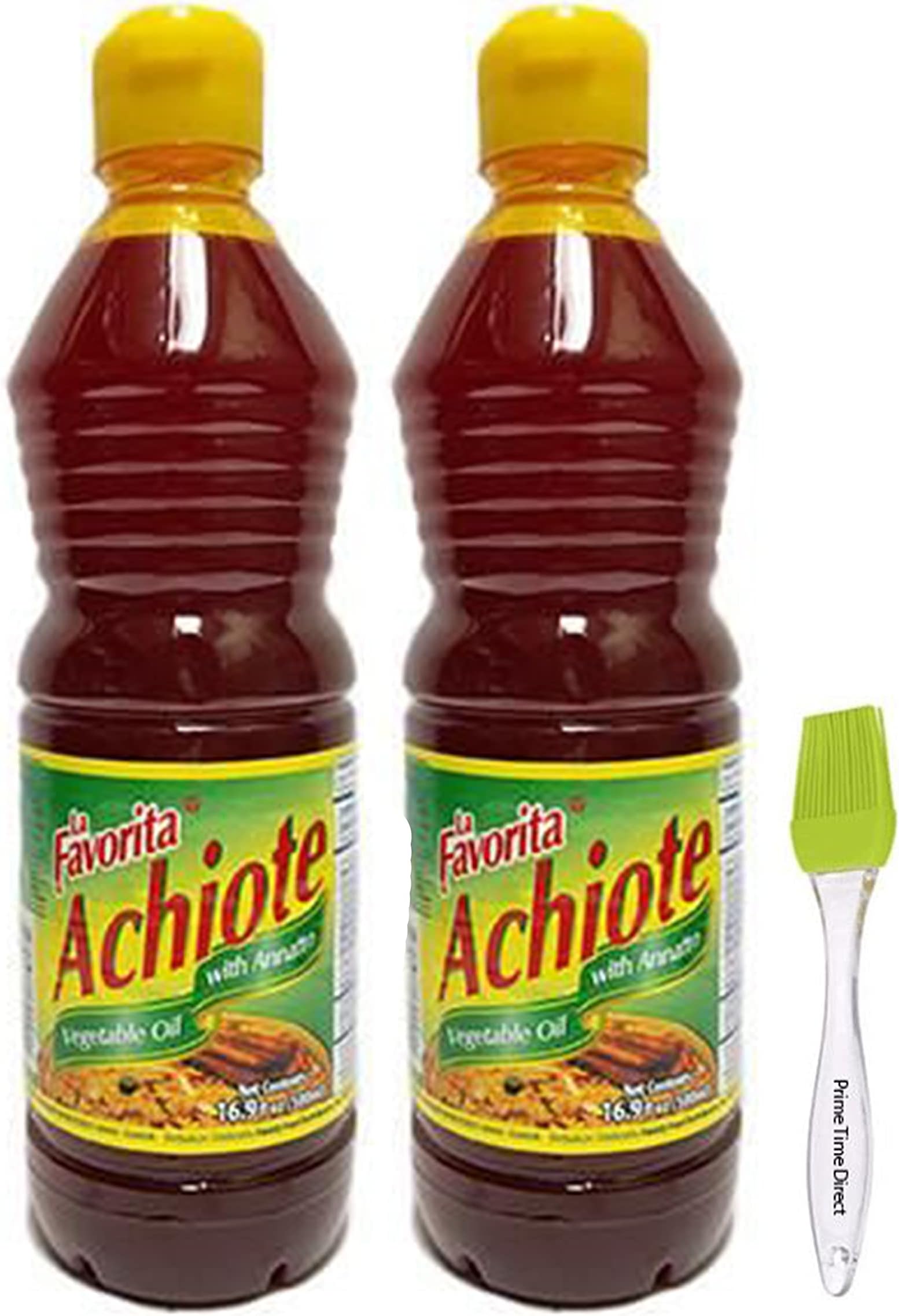 La Favorita Achiote Liquido Vegetable Oil 16.9oz (Pack of 2) Bundle with PrimeTime Direct Silicone Basting Brush in a PTD Sealed Bag