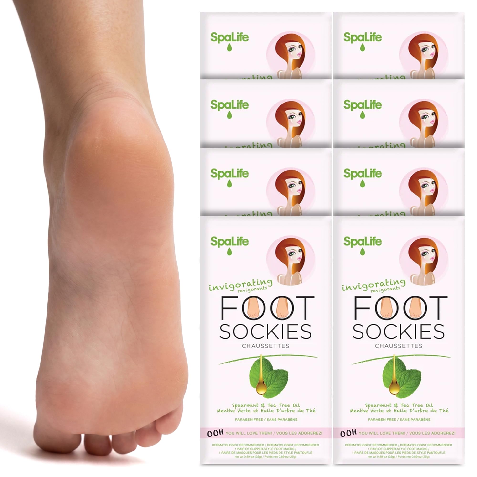 SpaLife Moisturizing Foot Sockies | Foot Mask for Dry Cracked Feet Intensive Repair Treatment | Tea Tree Oil Softening Booties | Callus Remover Alternative | Self Care Gifts for Women | 8 Pack