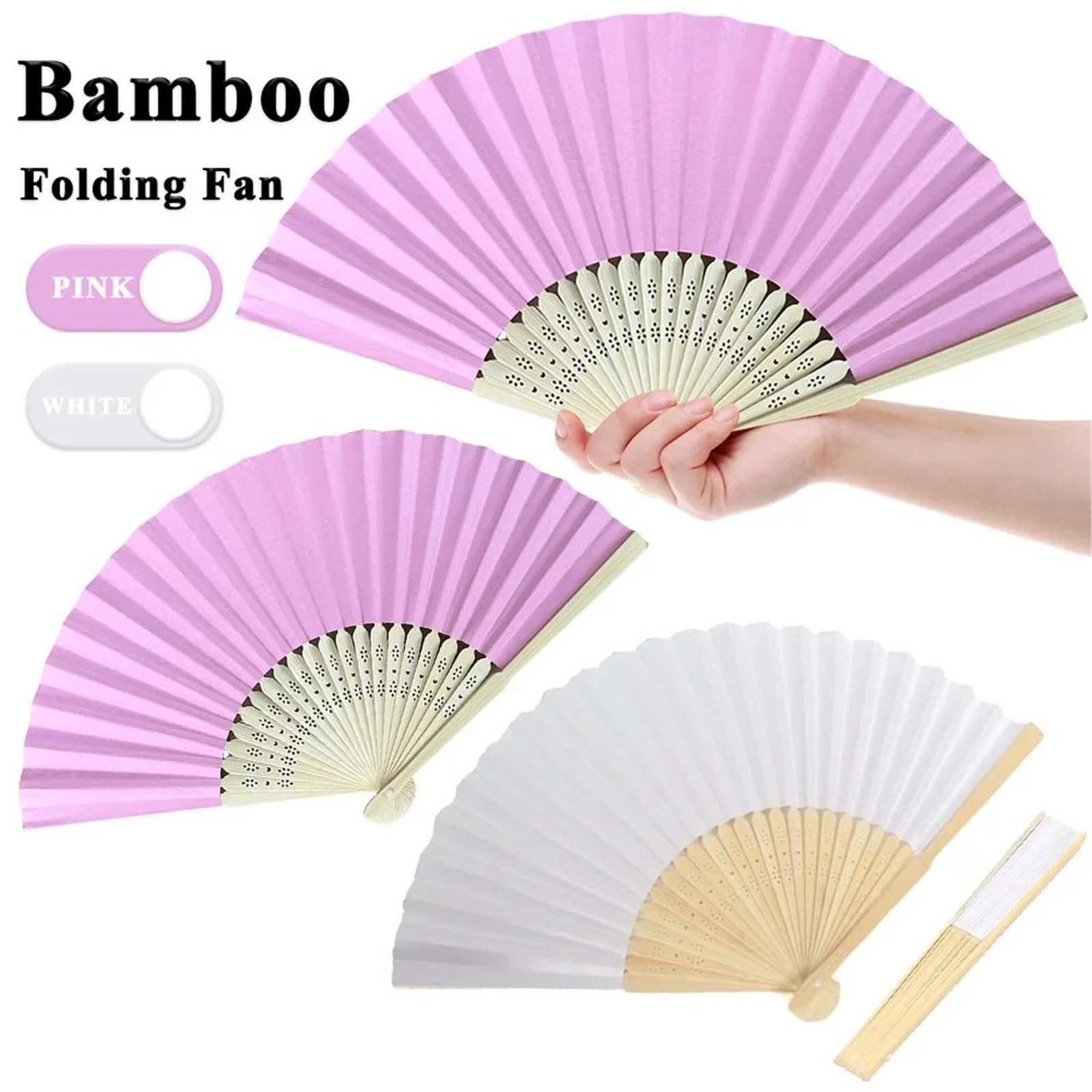 Papierfächer aus Bambus, faltbar, für Hochzeit, Tanz, Party, Gastgeschenke, Zuhause, Dekoration, Geschenk, 20 Stück, Weiß / Rosa