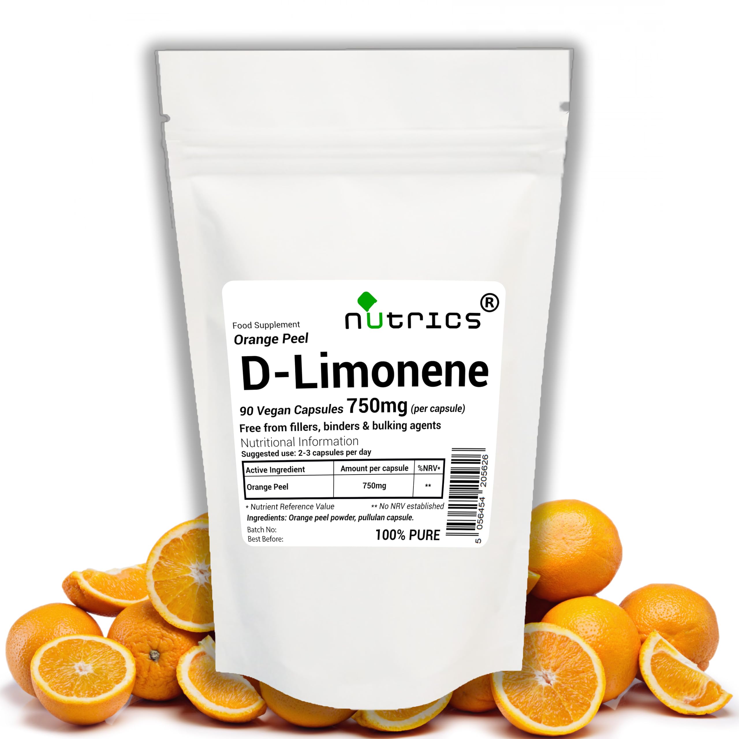 D Limonene 750mg Natural Citrus Peel 90 V Capsules (1 Month Supply) - Free from fillers, Binders & Bulking Agents - Suitable for Vegan Vegetarian