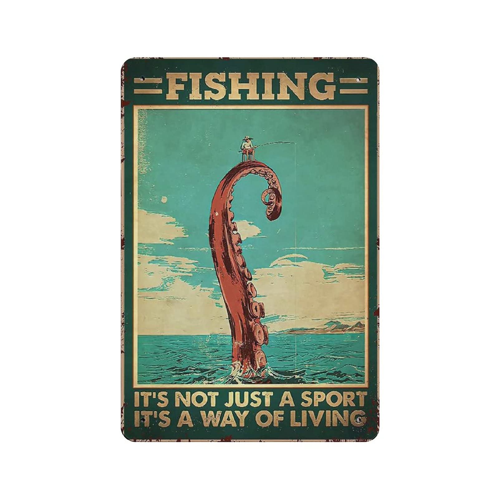 Metal Tin Sign Fishing Is My Happy Place Vintage Tin Poster Metal Sign Wall Decoration Country Kitchen Home Garage Decor 12"x8"