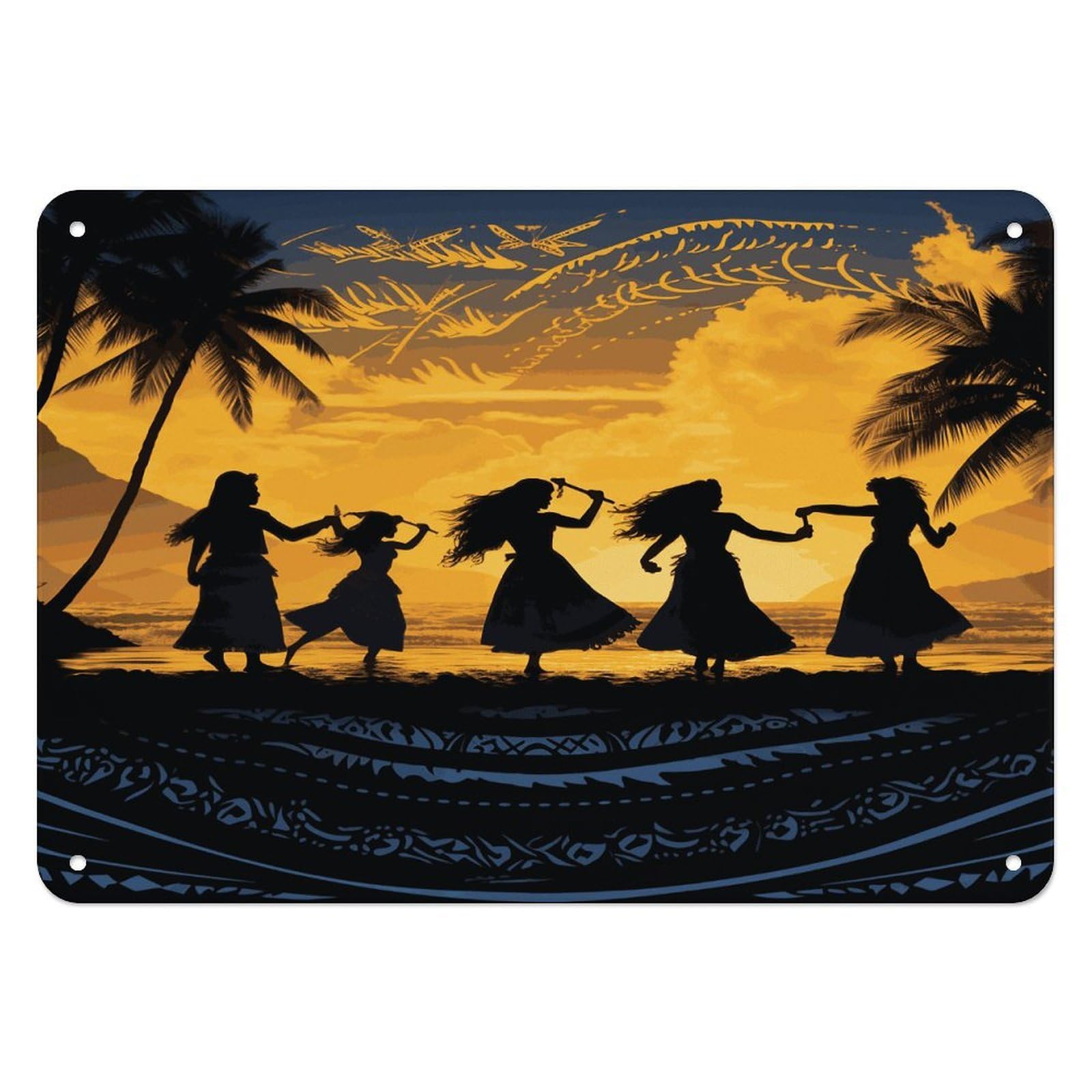 Fodpand Style Five Silhouettes Of Hawaiian Dance Retro Vintage Metal Tin Sign,Wall Art Decor Garden Plaque Poster For Bedrooms Yard Bars Pubs Patios Porches 7.9X5.5 Inch
