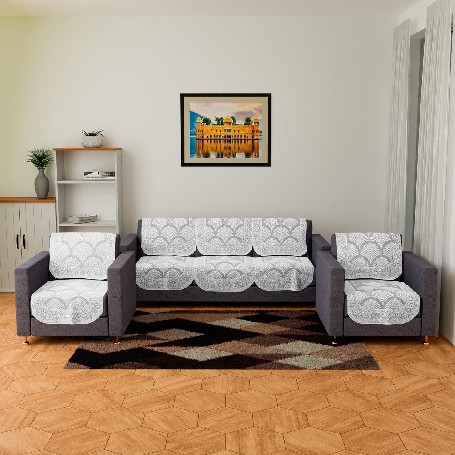 Kuber Industries Sofa Cover Cotton Net Rainbow Sofa Cover 5Seater